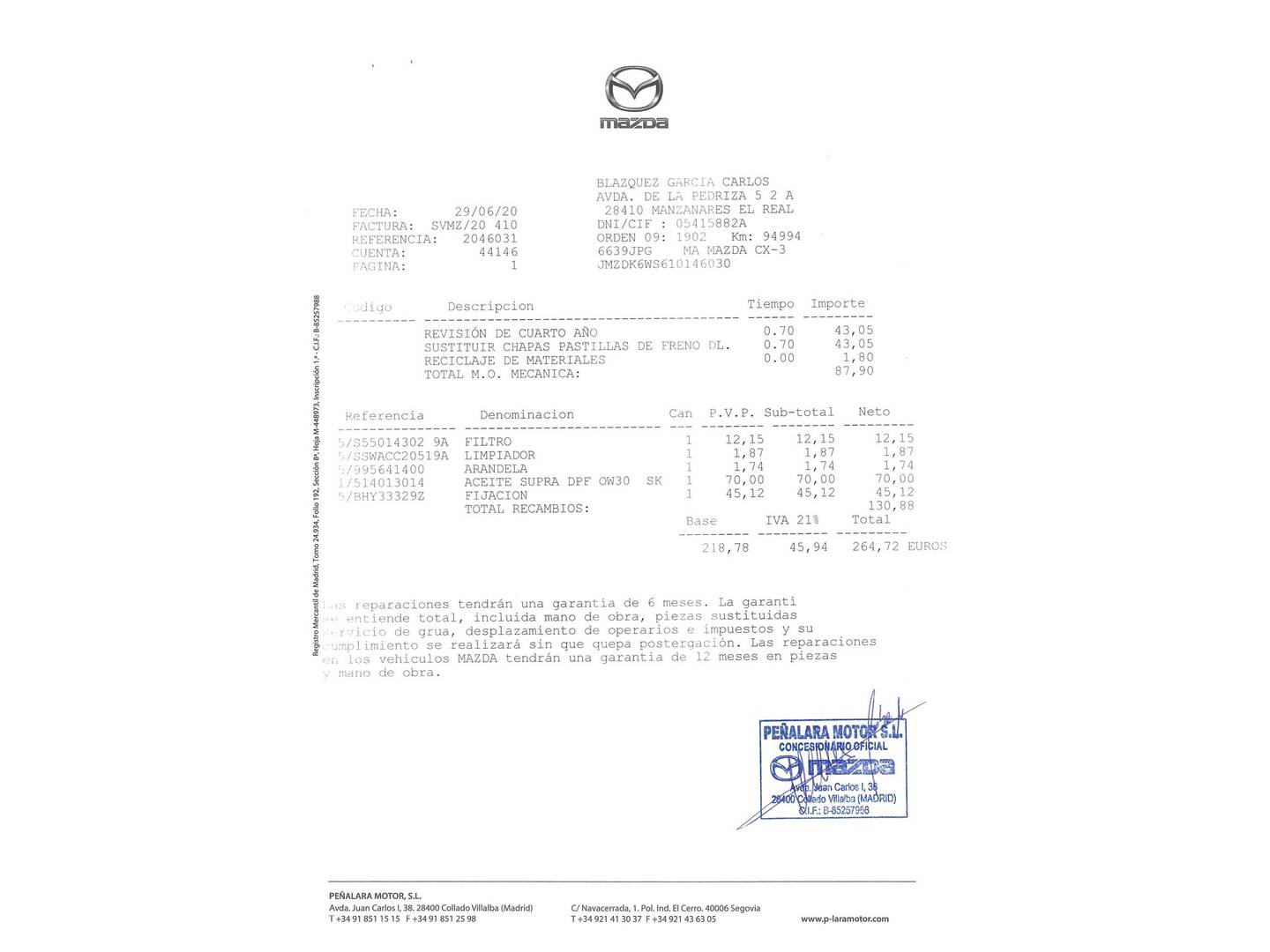 Foto del mantenimiento del Mazda CX-3 Mazda CX-3 1.5 DE SKYACTIV Luxury 2WD (105 CV)