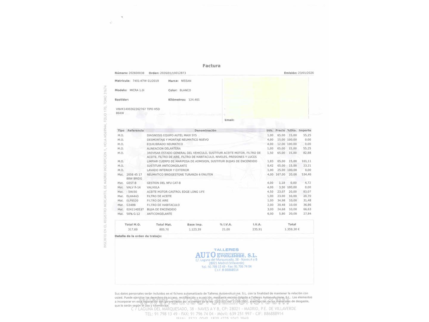 Foto del mantenimiento del Nissan Micra Nissan Micra DIG-T N-Sport (117 CV)