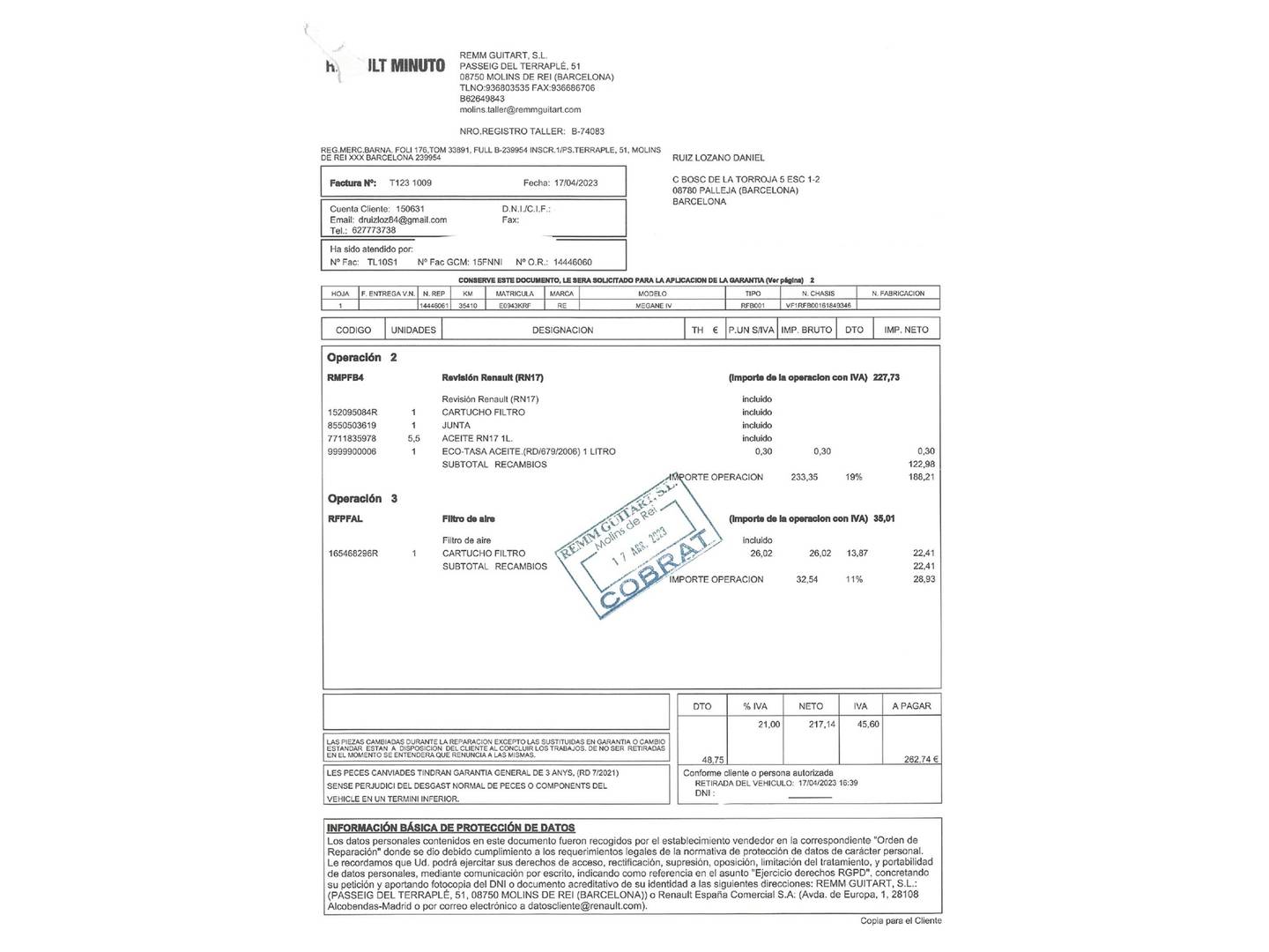 Foto del mantenimiento del Renault Mégane Renault Megane Sport Tourer Zen Tce (140 CV) GPF