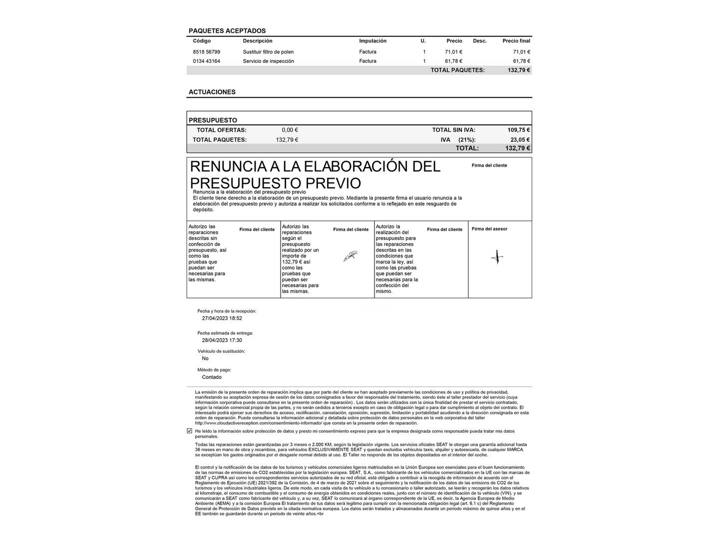 Foto del mantenimiento del Seat Ibiza Seat Ibiza 1.6 TDI FR Plus (95 CV)