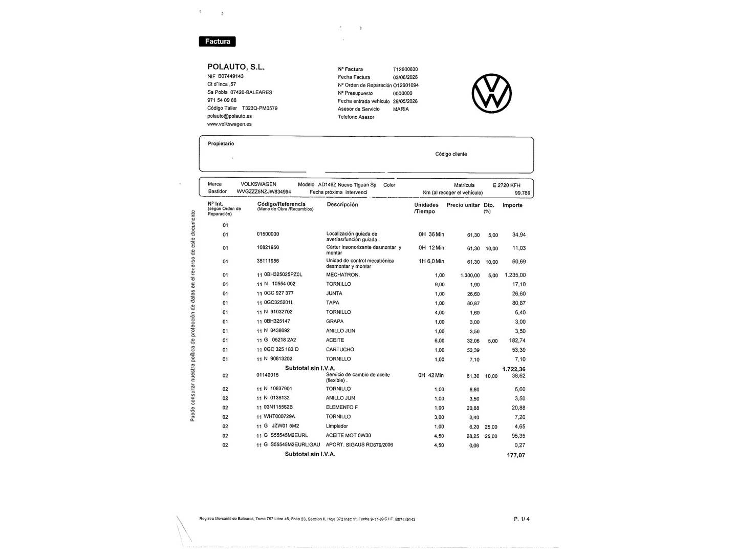 Foto del mantenimiento del Volkswagen Tiguan Volkswagen Tiguan Sport 2.0 TDI (150 CV) DSG