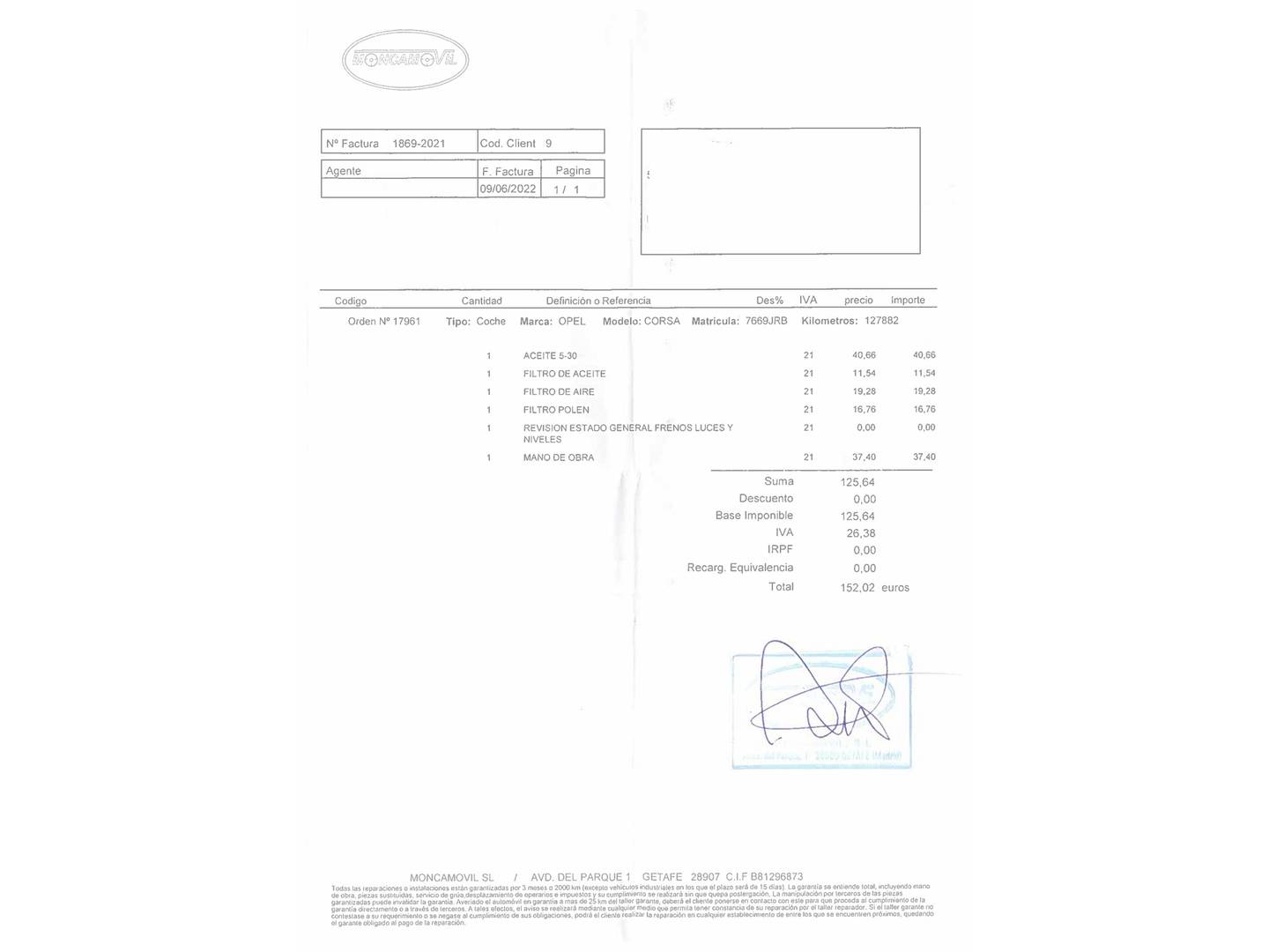 Foto del mantenimiento del Opel Corsa Opel Corsa 1.4 Expression (90 CV)