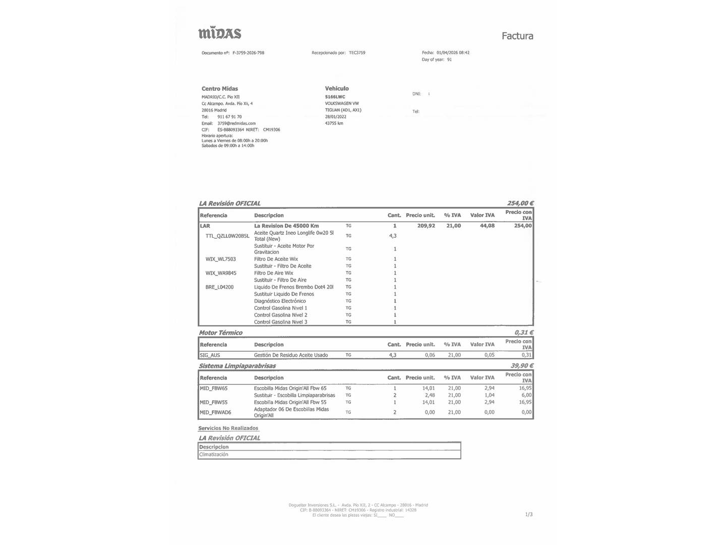 Foto del mantenimiento del Volkswagen Tiguan Volkswagen Tiguan Life 1.5 TSI (130 CV)
