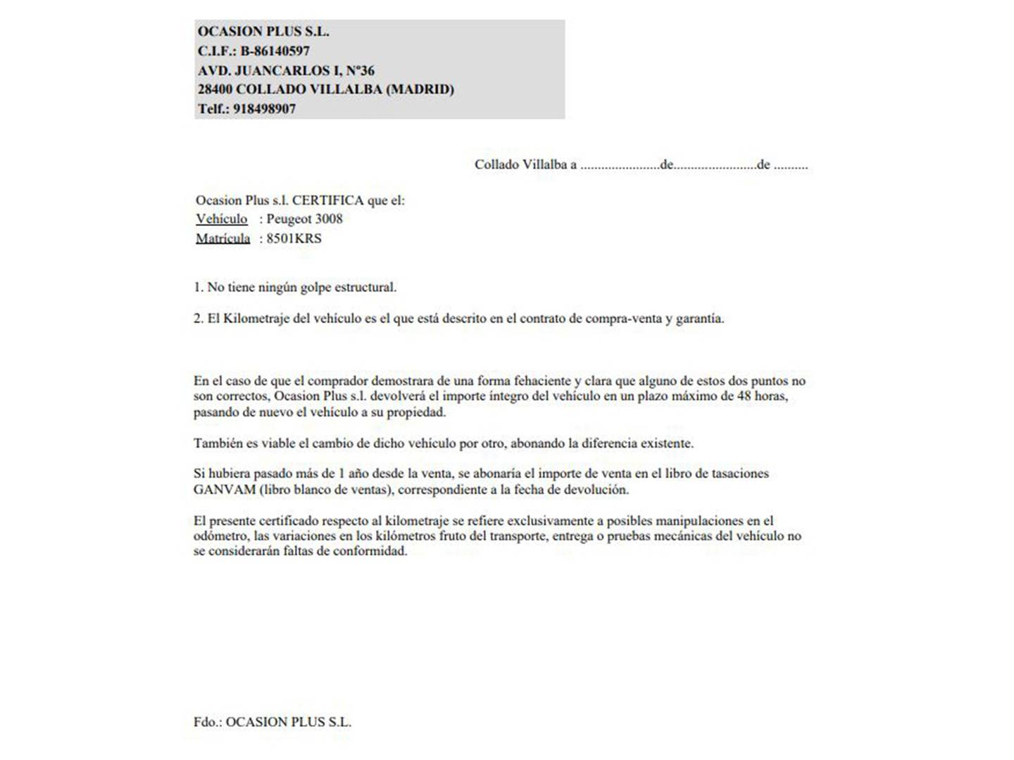 Foto del certificado del Peugeot 3008 Peugeot 3008 BlueHDI 180 S&S GT Line EAT8 (180 CV)