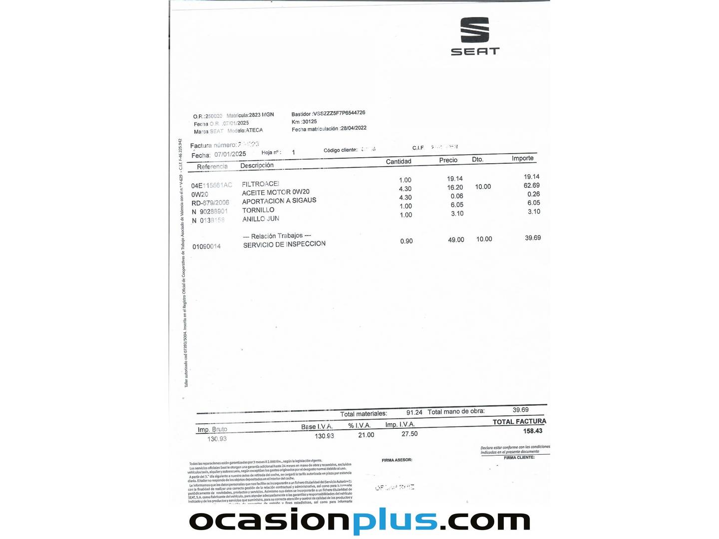 Foto del mantenimiento del Seat Ateca Seat Ateca 1.5 TSI S&S Style XL  (150 CV)