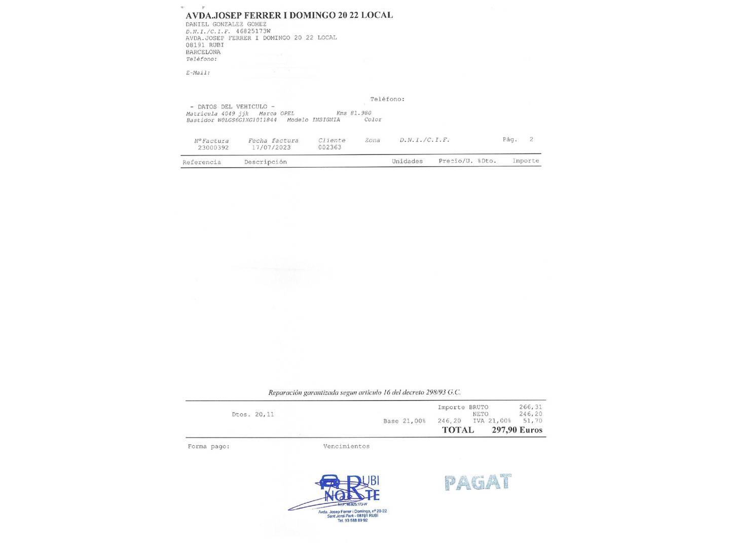 Foto del mantenimiento del Opel Insignia Opel Insignia 2.0 CDTI S&S Sportive (170 CV)