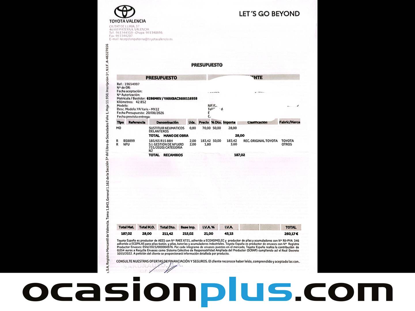 Foto del mantenimiento del Toyota Yaris Toyota Yaris 120H Business Plus (116 CV)