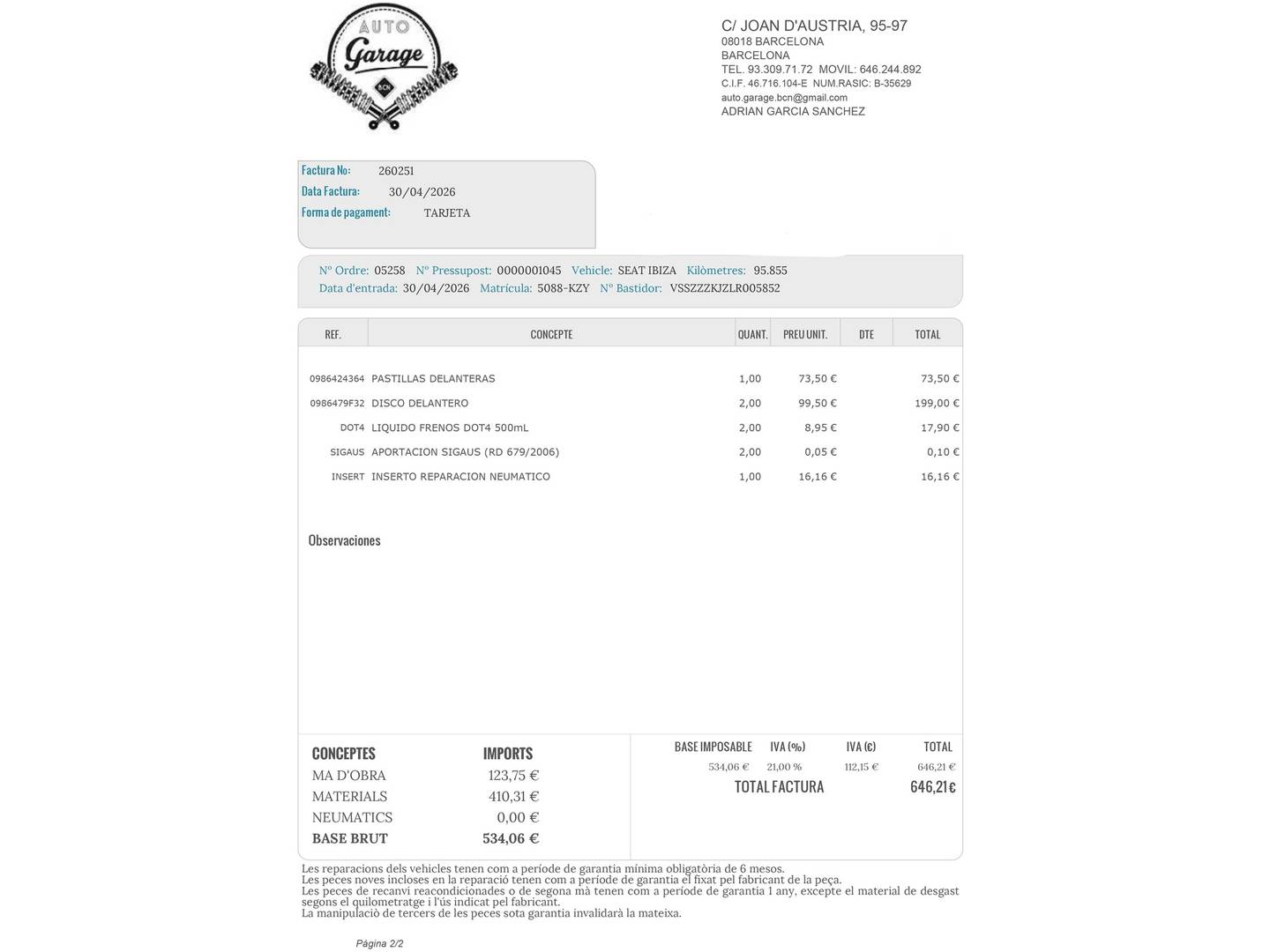 Foto del mantenimiento del Seat Ibiza Seat Ibiza 1.0 TGI FR (90 CV)
