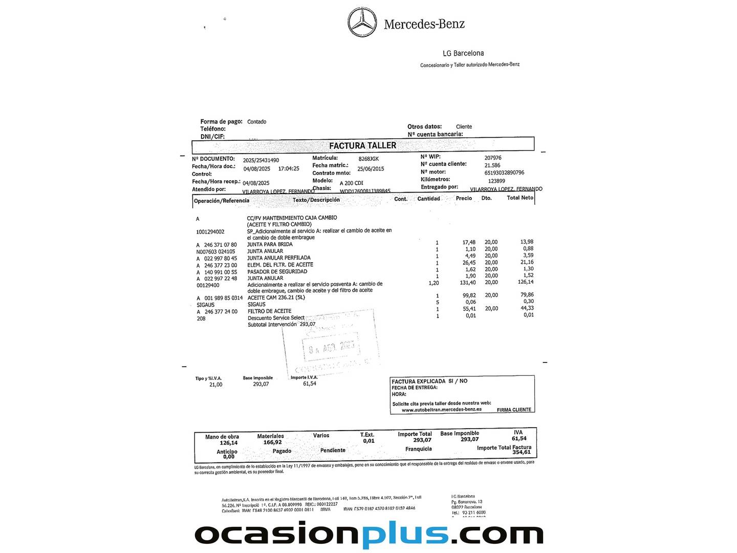 Foto del mantenimiento del Mercedes Clase A Mercedes Clase A 200 CDI Urban (136 CV)