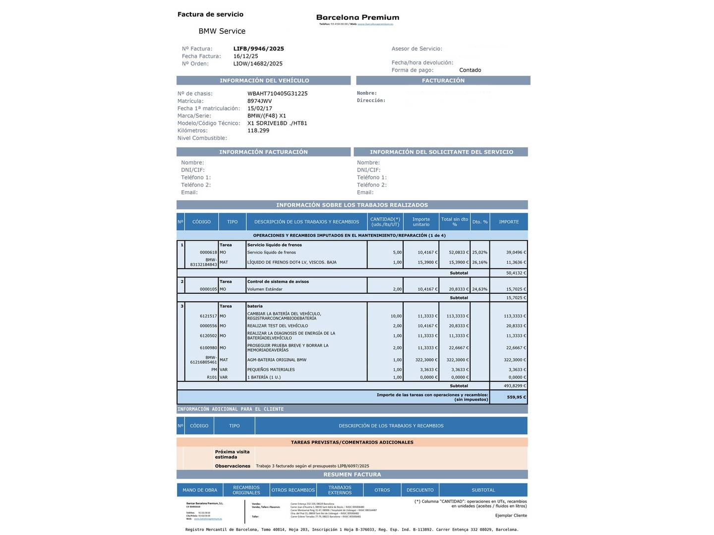 Foto del mantenimiento del BMW X1 BMW X1 sDrive18d (150 CV)