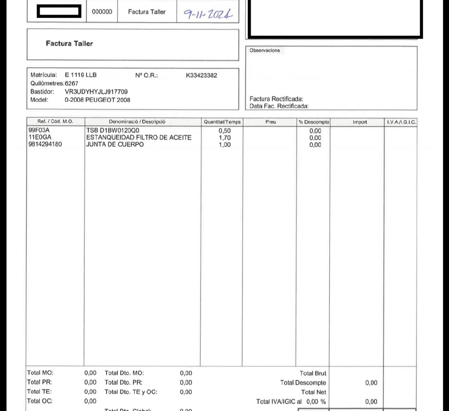 Foto del mantenimiento del Peugeot 2008 Peugeot 2008 BlueHDi 100 S&S Allure (100 CV)