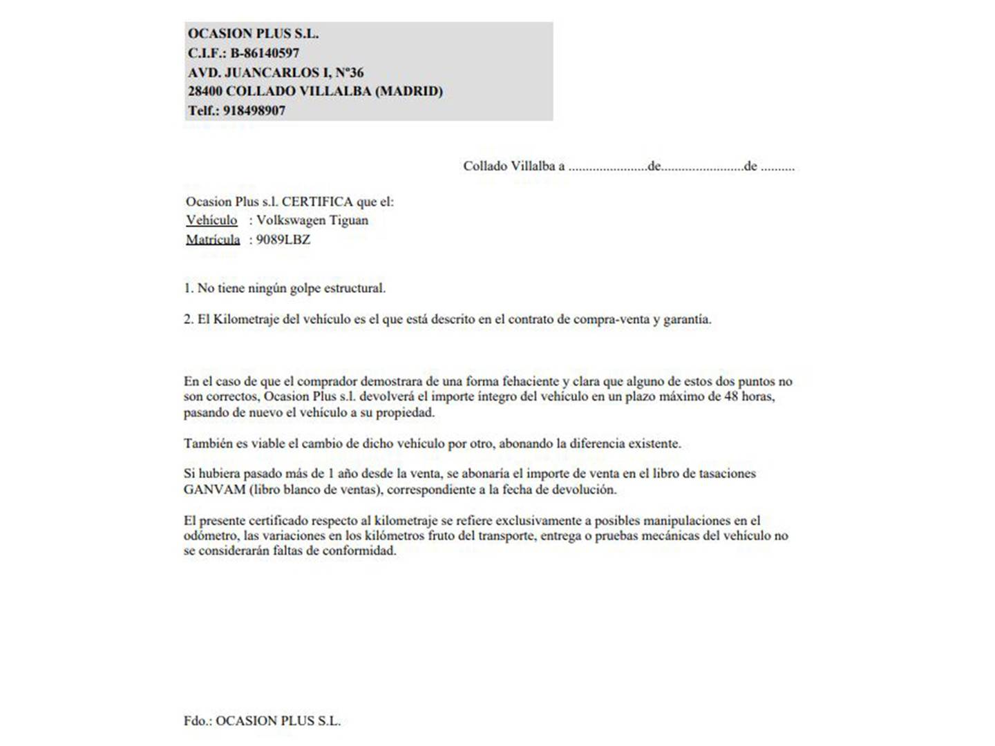 Foto del certificado del Volkswagen Tiguan Volkswagen Tiguan Sport 2.0 TDI (150 CV) DSG Pack R-line