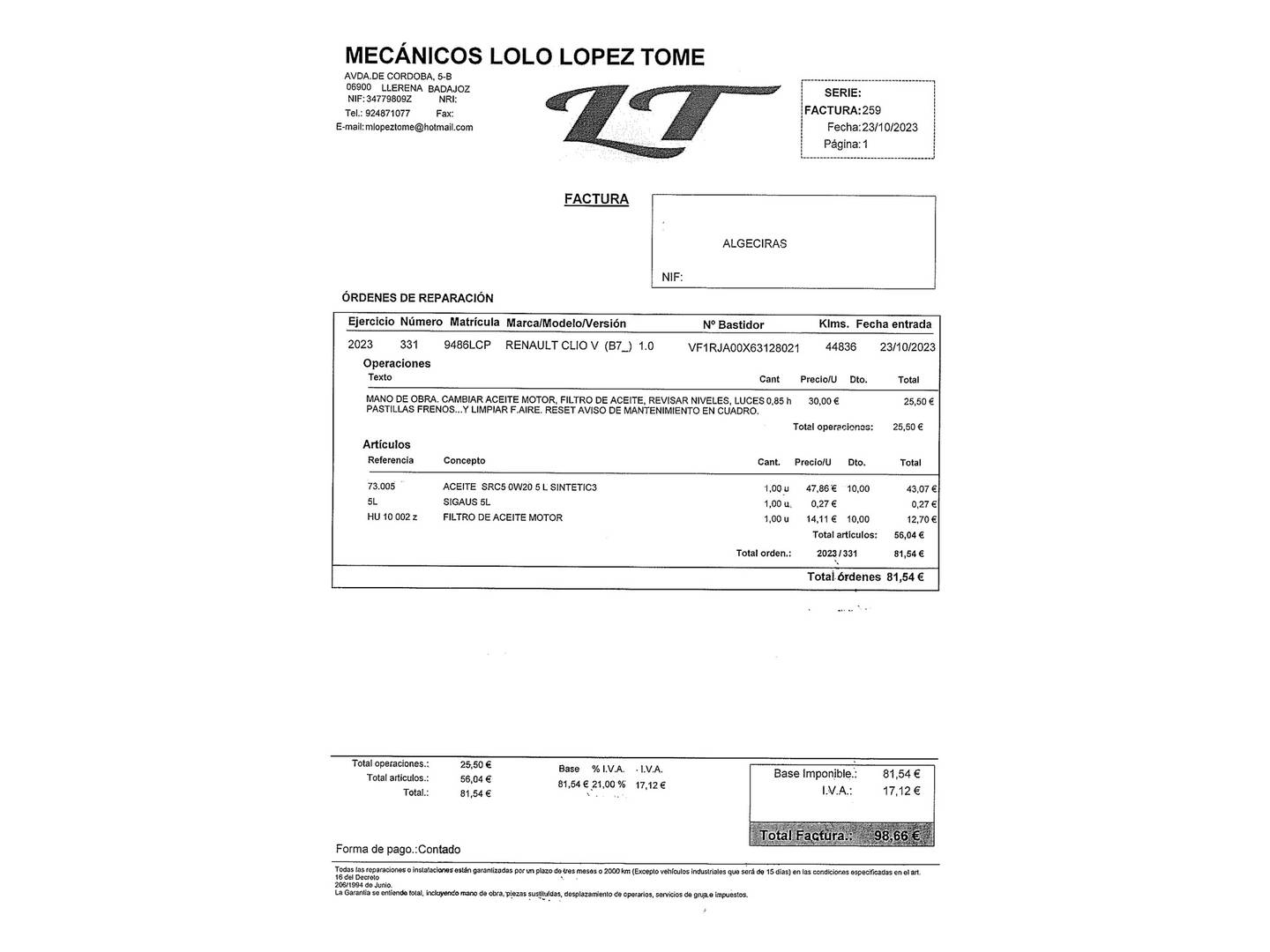 Foto del mantenimiento del Renault Clio Renault Clio RS Line TCe (100 CV)