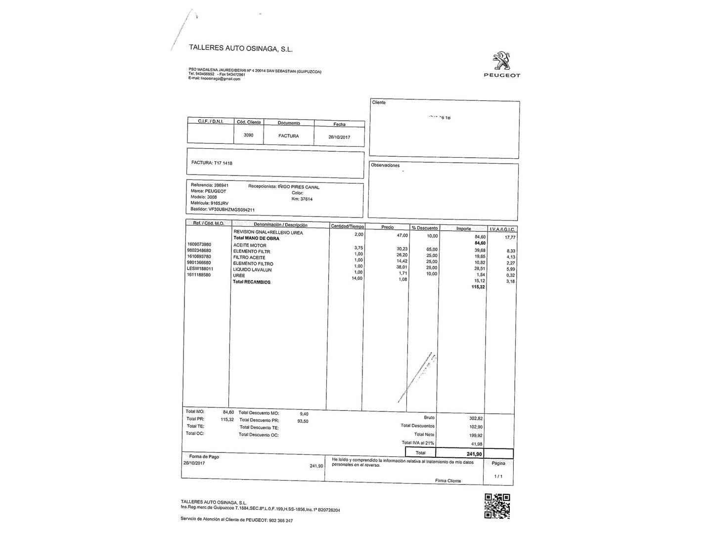 Foto del mantenimiento del Peugeot 3008 Peugeot 3008 1.6 BlueHDI FAP Style (120 CV)