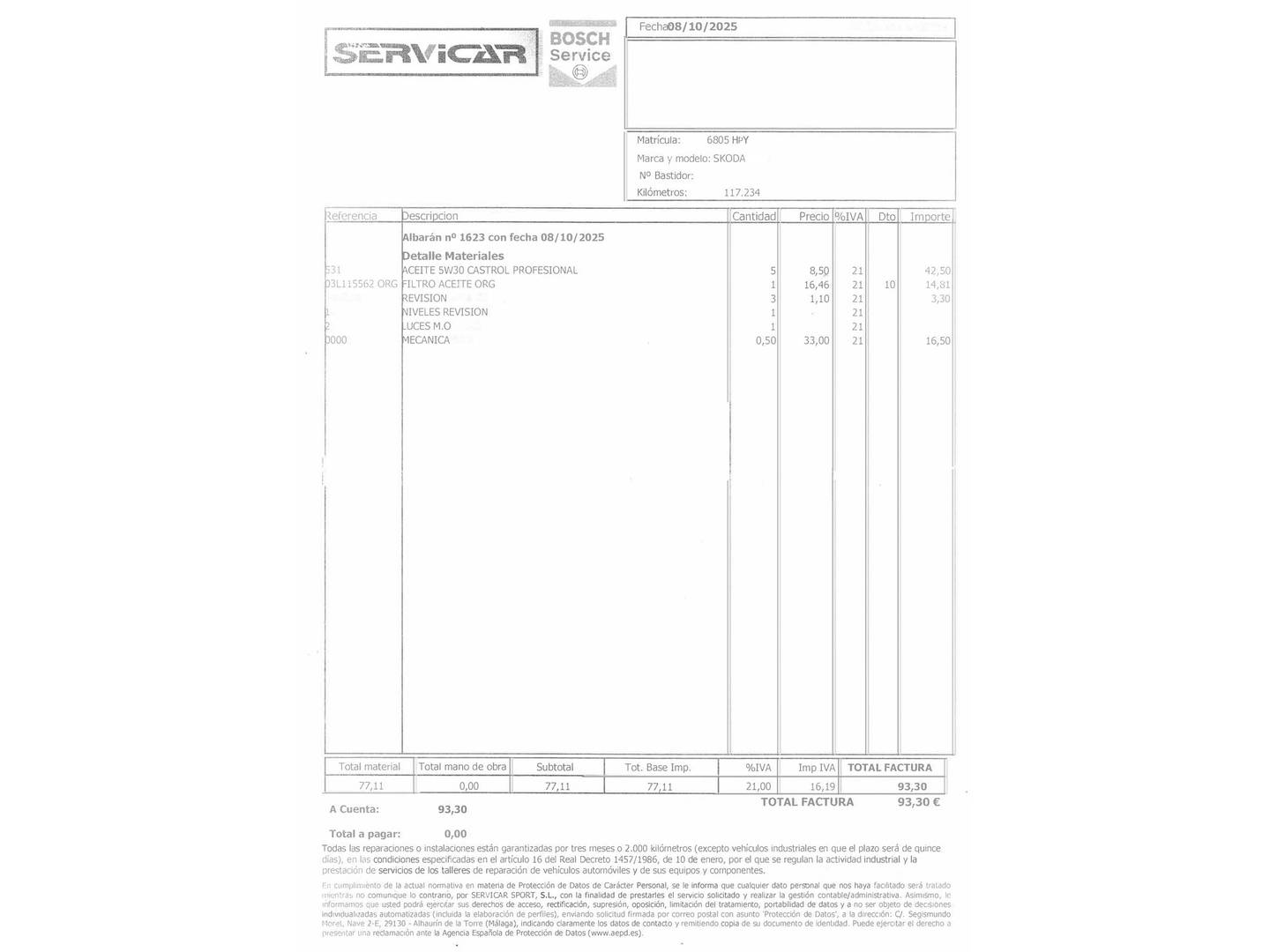 Foto del mantenimiento del Skoda Octavia Skoda Octavia 1.6 TDI CR Ambition (105 CV)