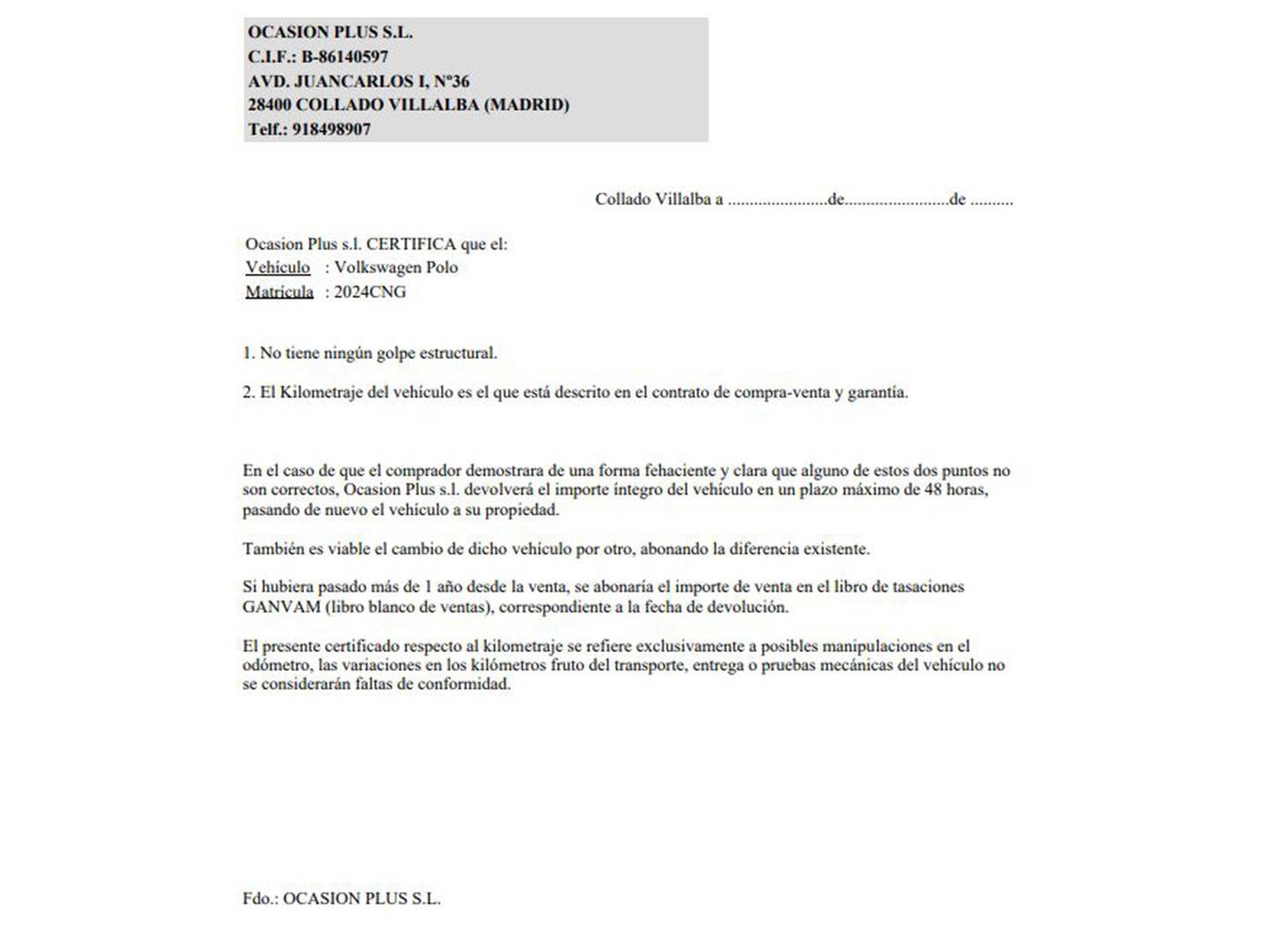 Foto del certificado del Volkswagen Polo Volkswagen Polo Conceptline 1.2 (65 CV)