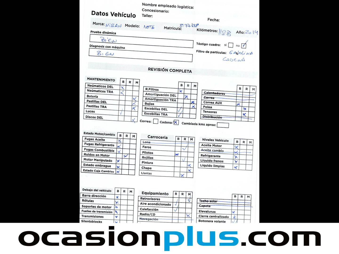 Foto del mantenimiento del Nissan NOTE Nissan Note 1.2G ACENTA (80 CV)