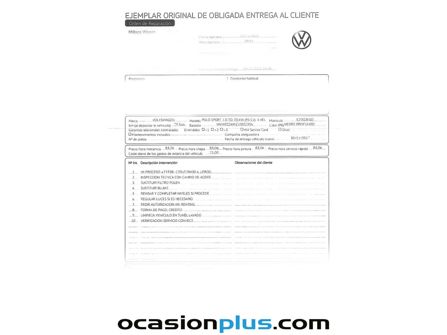 Foto del mantenimiento del Volkswagen Polo Volkswagen Polo Sport 1.0 TSI (95 CV)