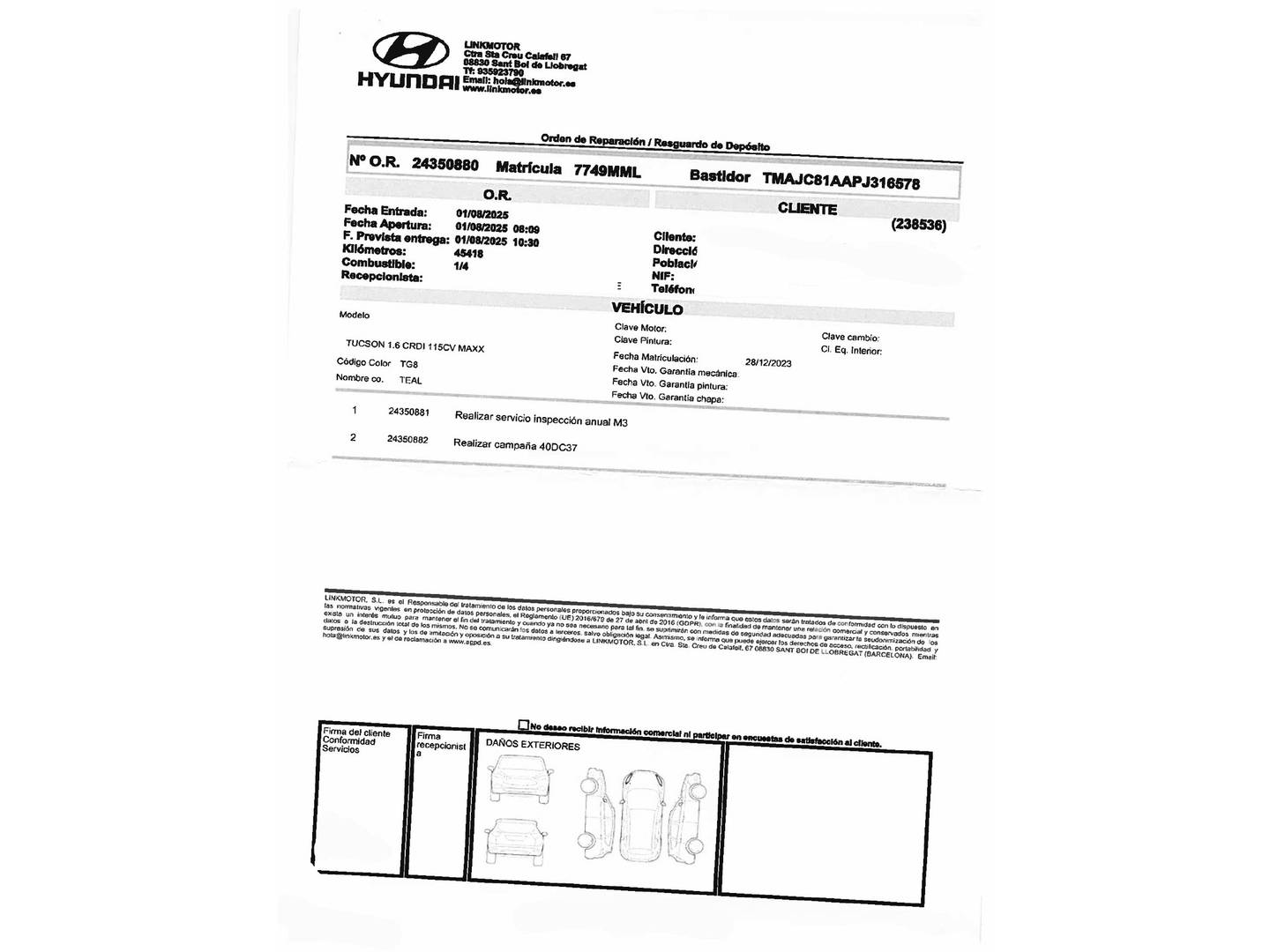 Foto del mantenimiento del Hyundai Tucson Hyundai Tucson 1.6 CRDI Maxx (115 CV)