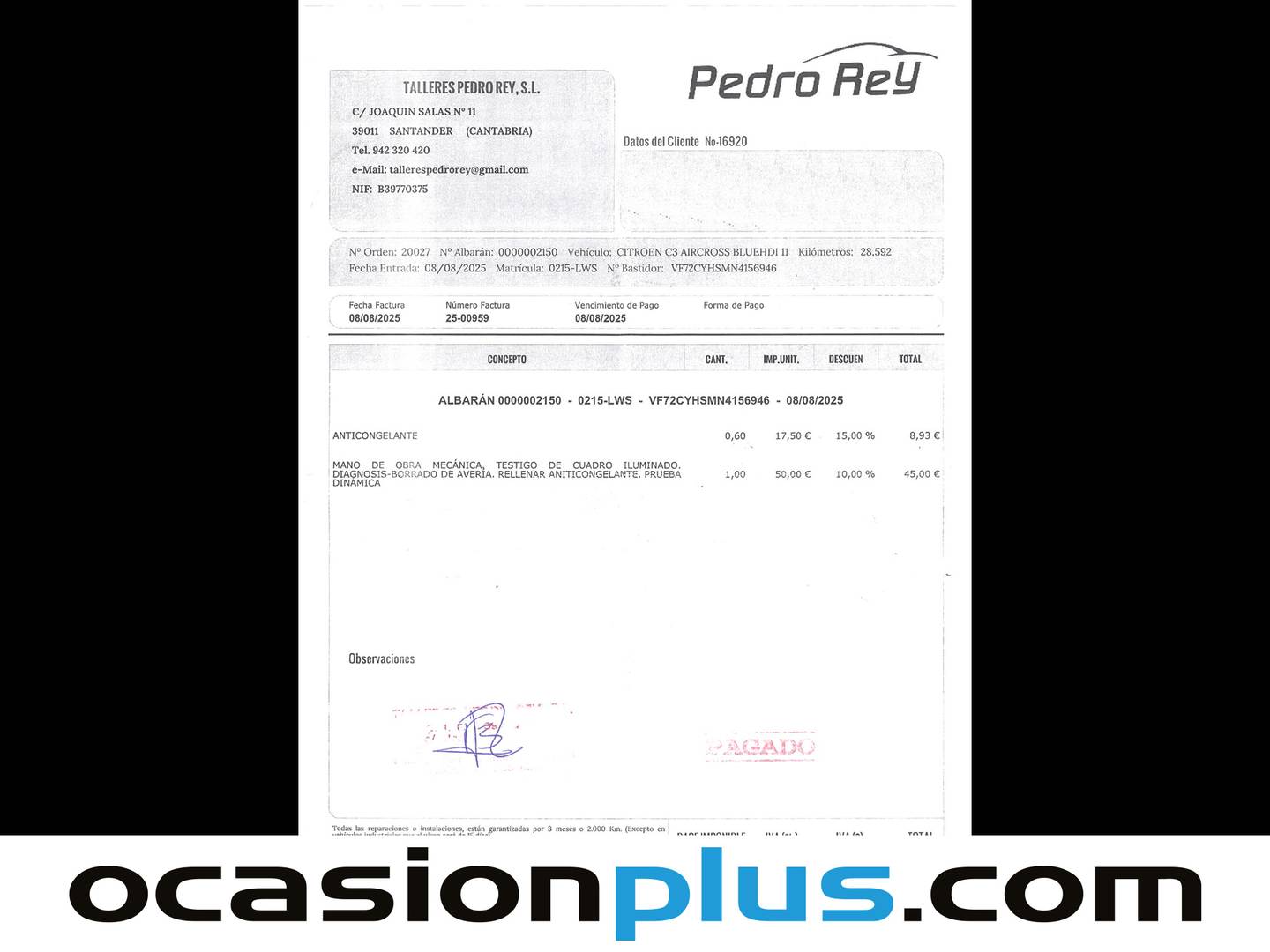 Foto del mantenimiento del Citroën C3 Aircross Citroen C3 Aircross BlueHDi 110 S&S C-Series (110 CV)