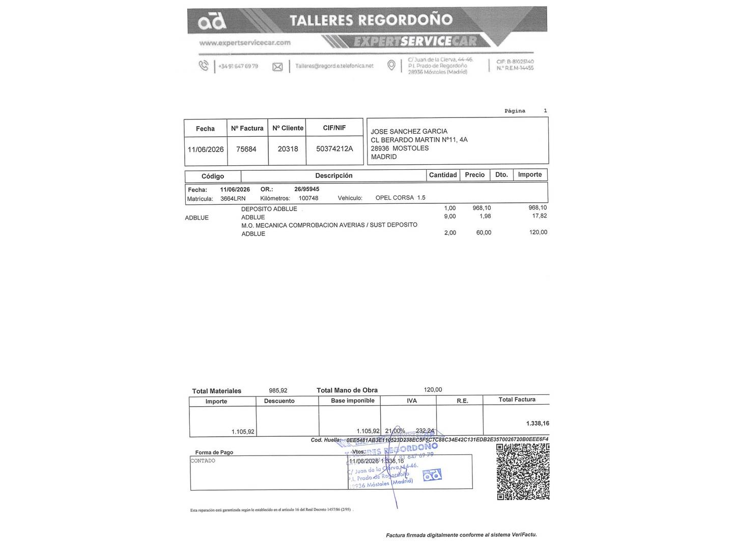 Foto del mantenimiento del Opel Corsa Opel Corsa 1.5D DT GS-Line (102 CV)
