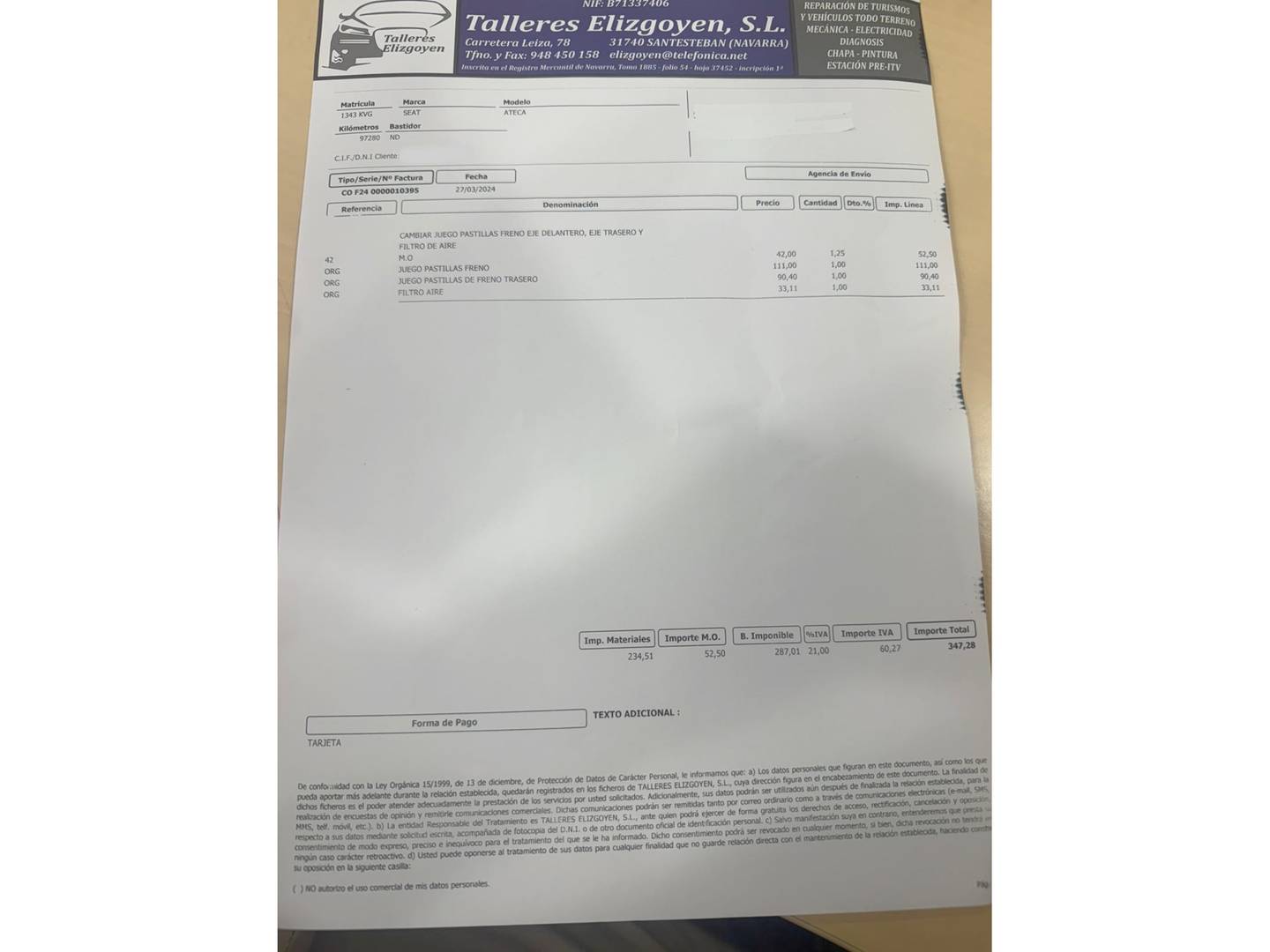 Foto del mantenimiento del Seat Ateca SEAT Ateca 1.0 TSI S&S Ecomotive Style (115 CV)