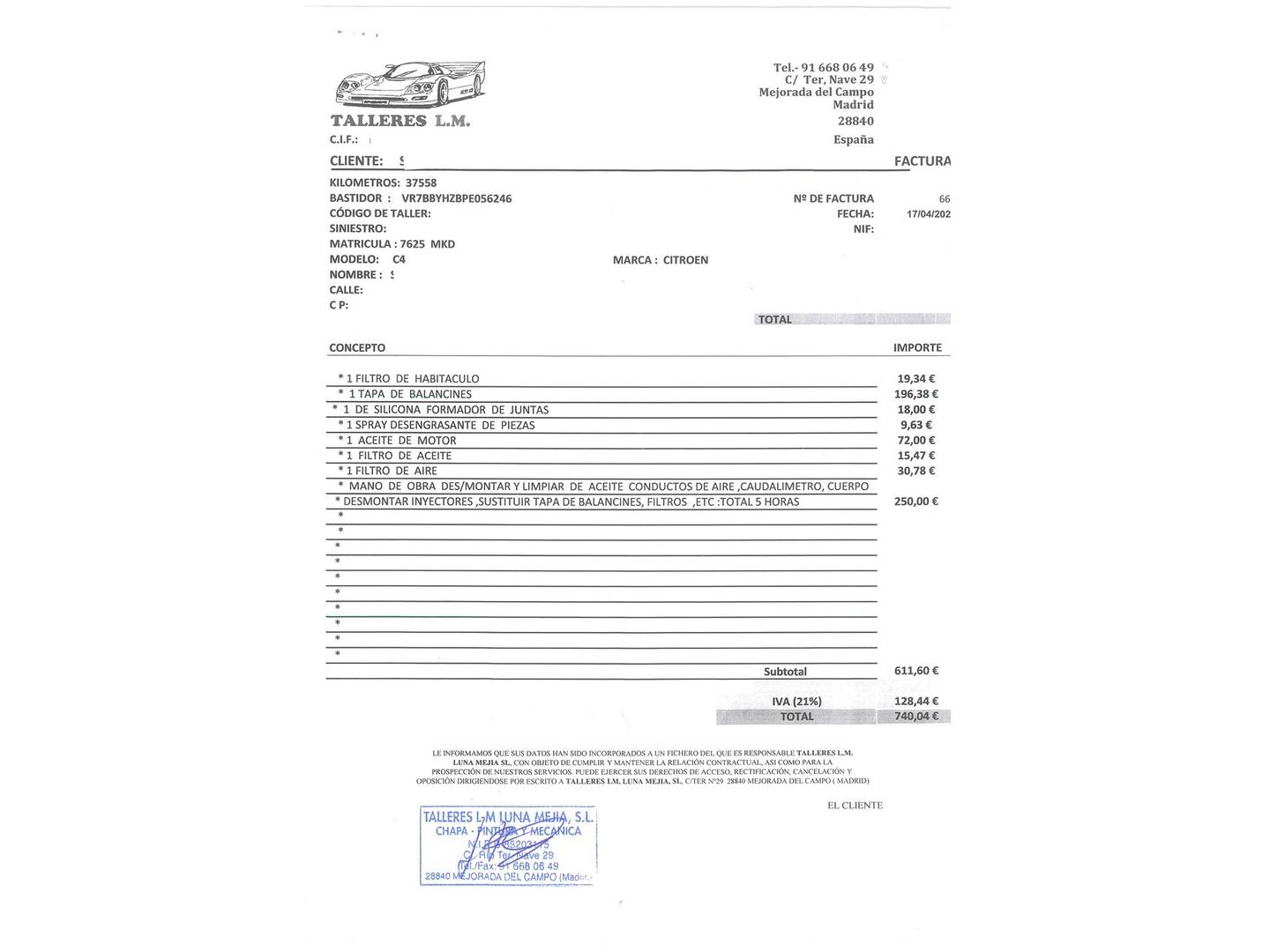 Foto del mantenimiento del Citroën C4 Citroën C4 BlueHDi 130 S&S Shine EAT8 (130 CV)