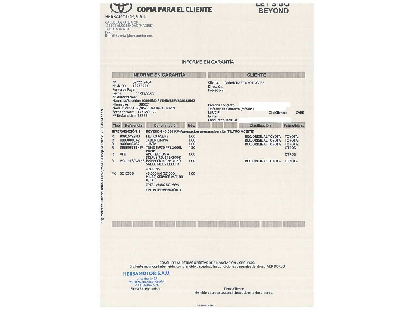 Foto del mantenimiento del Toyota Rav4 Toyota Rav4 2.5l hybrid Feel! (218 CV)