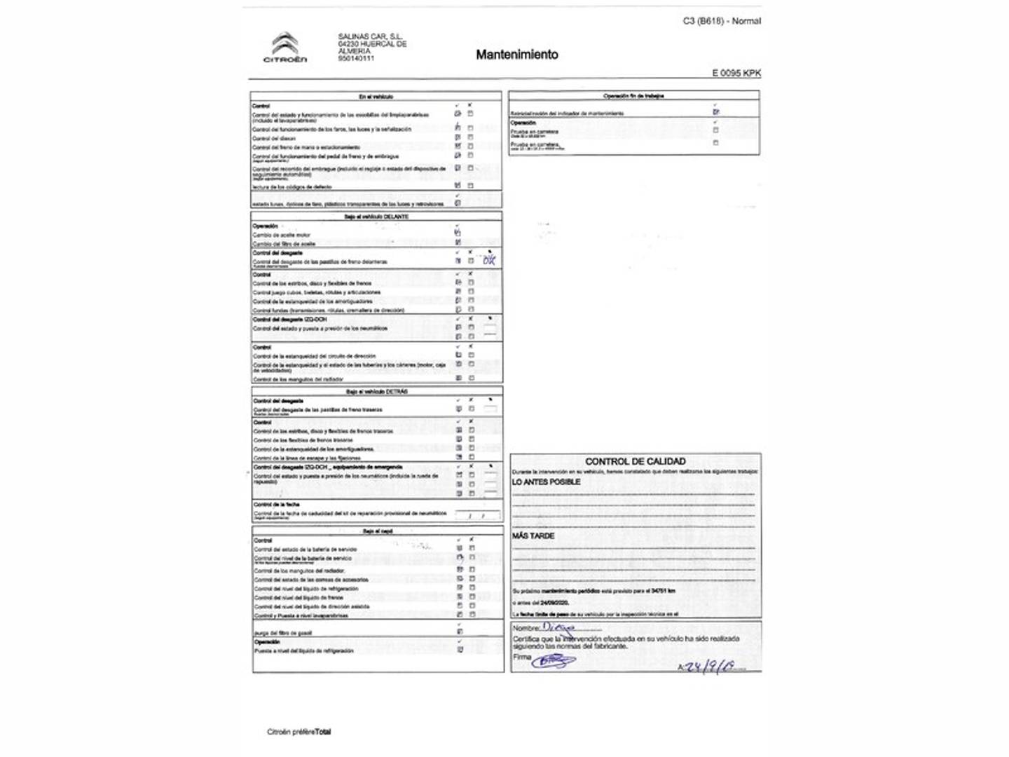 Foto del mantenimiento del Citroën C3 Citroën C3 BlueHDi S&S (75 CV)
