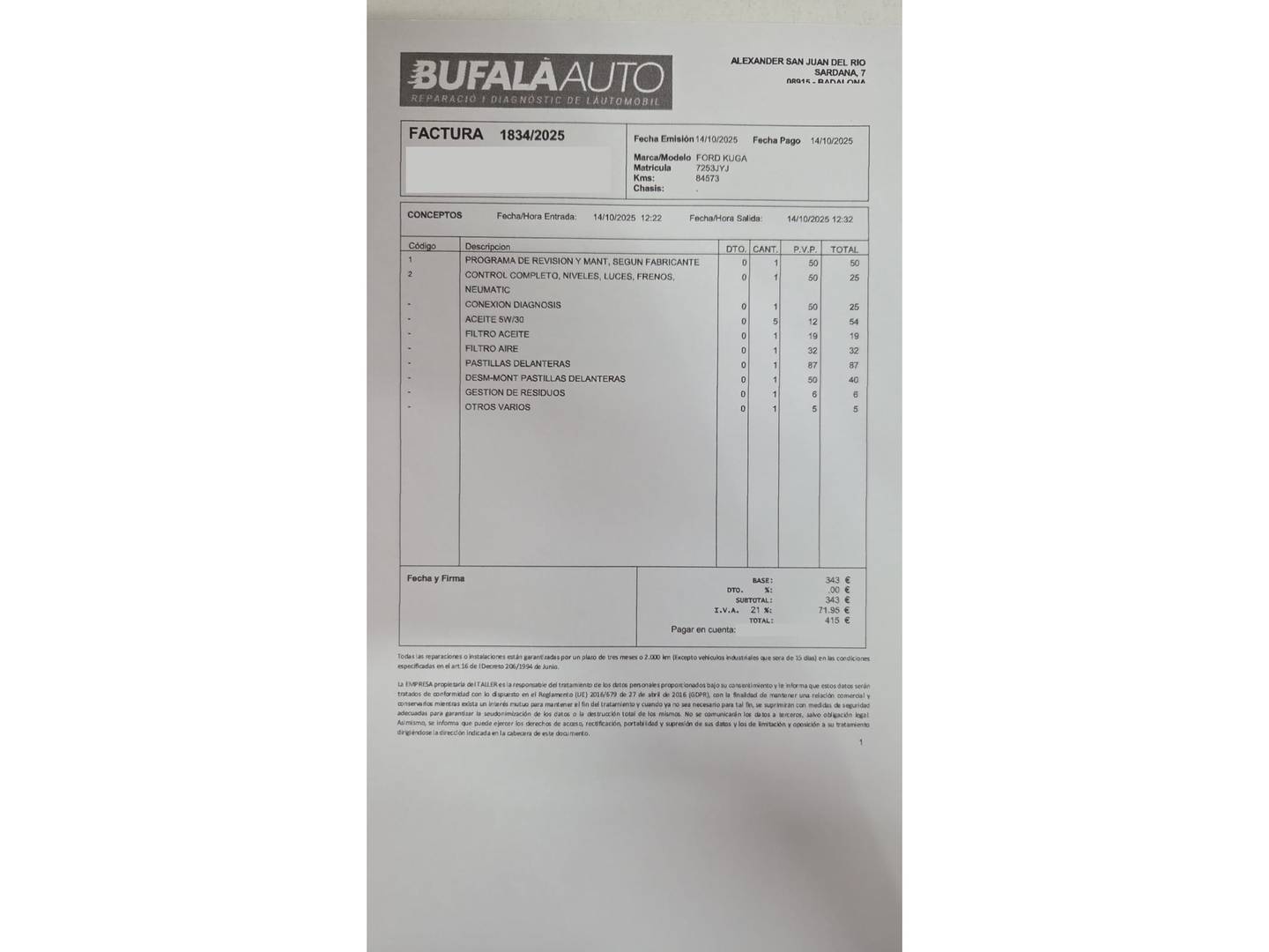 Foto del mantenimiento del Ford Kuga Ford Kuga 1.5 EcoBoost S&S Titanium 4x2 (150 CV)
