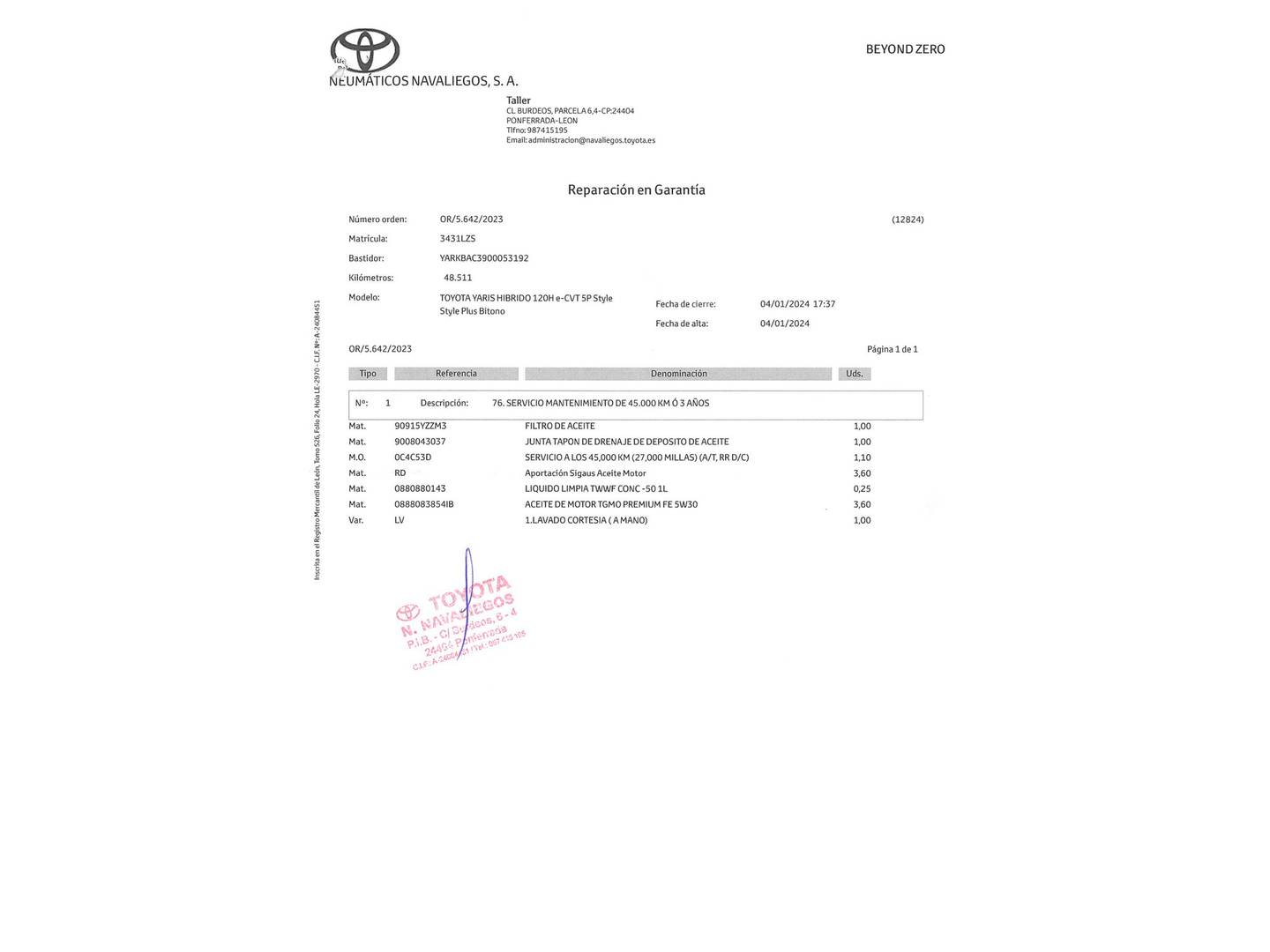 Foto del mantenimiento del Toyota Yaris Toyota Yaris 1.5 120H Style Plus (116 CV)