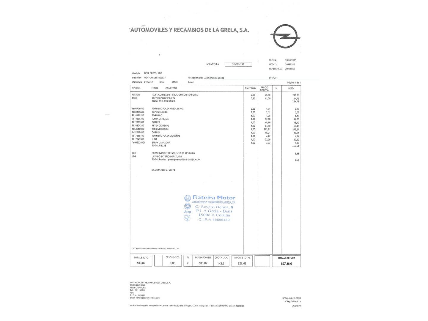 Foto del mantenimiento del Opel Crossland X Opel Crossland X 1.2 Design Line 120 Aniversario (110 CV)