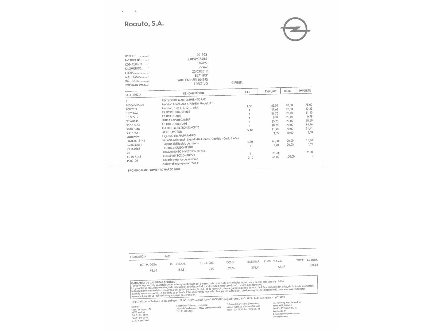 Foto del mantenimiento del Opel Astra Opel Astra 1.7 CDTI S&S Excellence (130 CV)