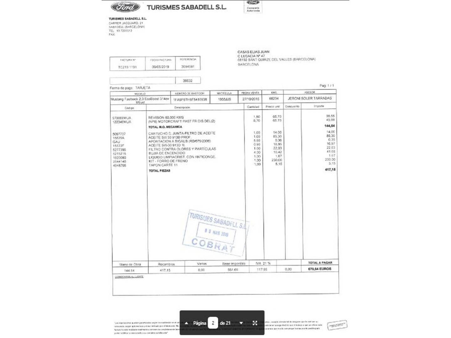 Foto del mantenimiento del Ford Mustang Ford Mustang 2.3 EcoBoost Mustang (Fastback) (314 CV)