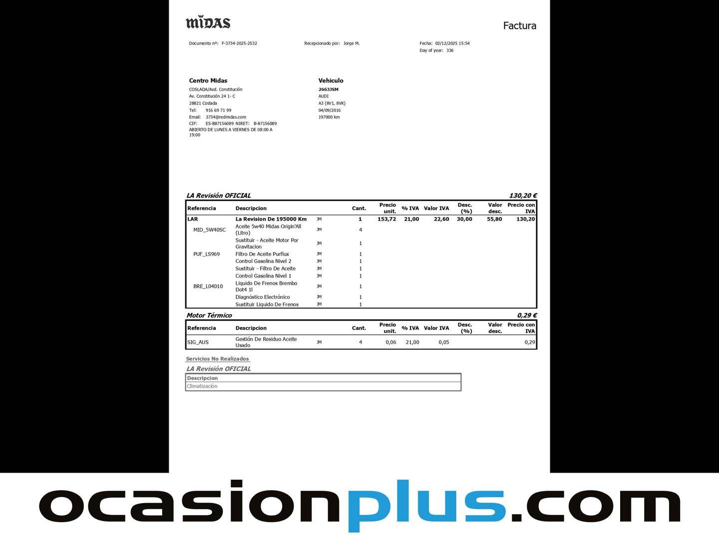 Foto del mantenimiento del Audi A3 Audi A3 S line edition 1.4 TFSI CoD Ultra (150 CV)