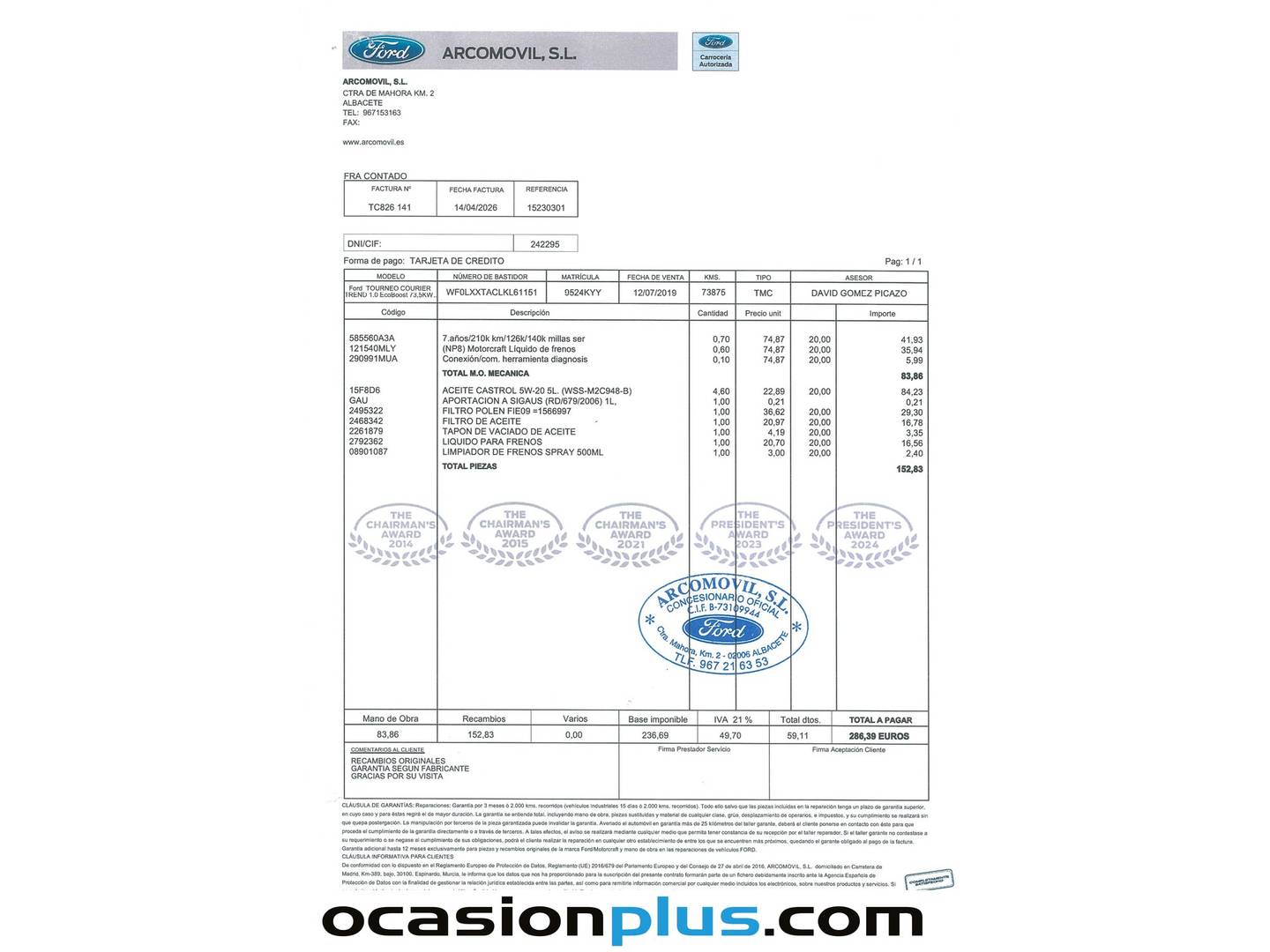 Foto del mantenimiento del Ford Tourneo Courier Ford Tourneo Courier 1.0 EcoBoost Trend (100 CV)