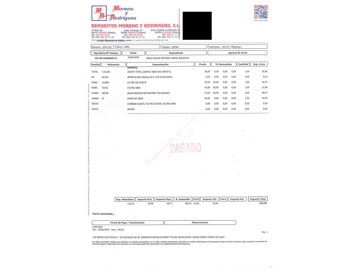 Foto del mantenimiento del Opel Astra Opel Astra 1.2 Turbo SHR Elegance (145 CV)