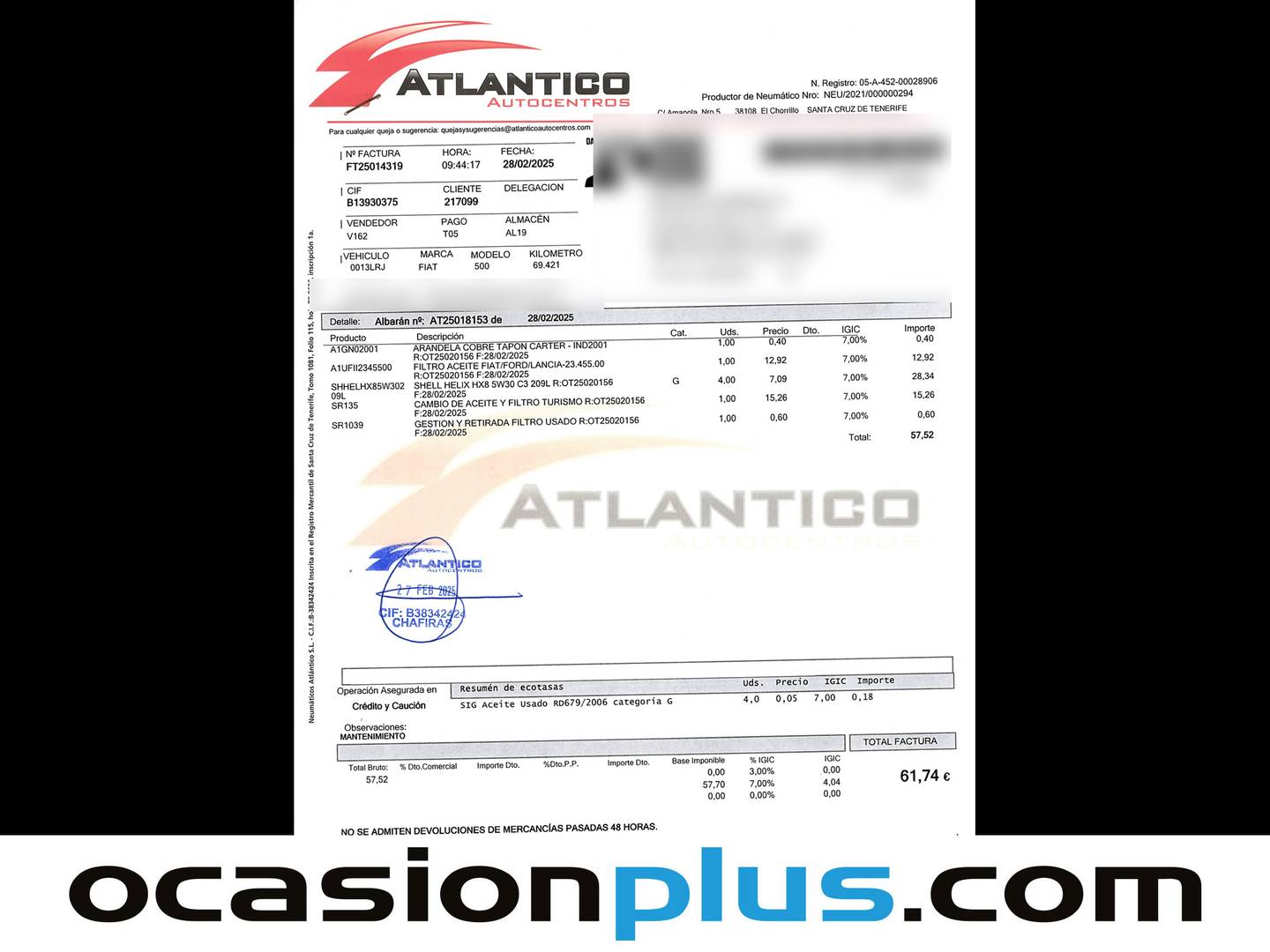 Foto del mantenimiento del Fiat 500 Fiat 500 1.0 Hybrid Dolcevita (70 CV)