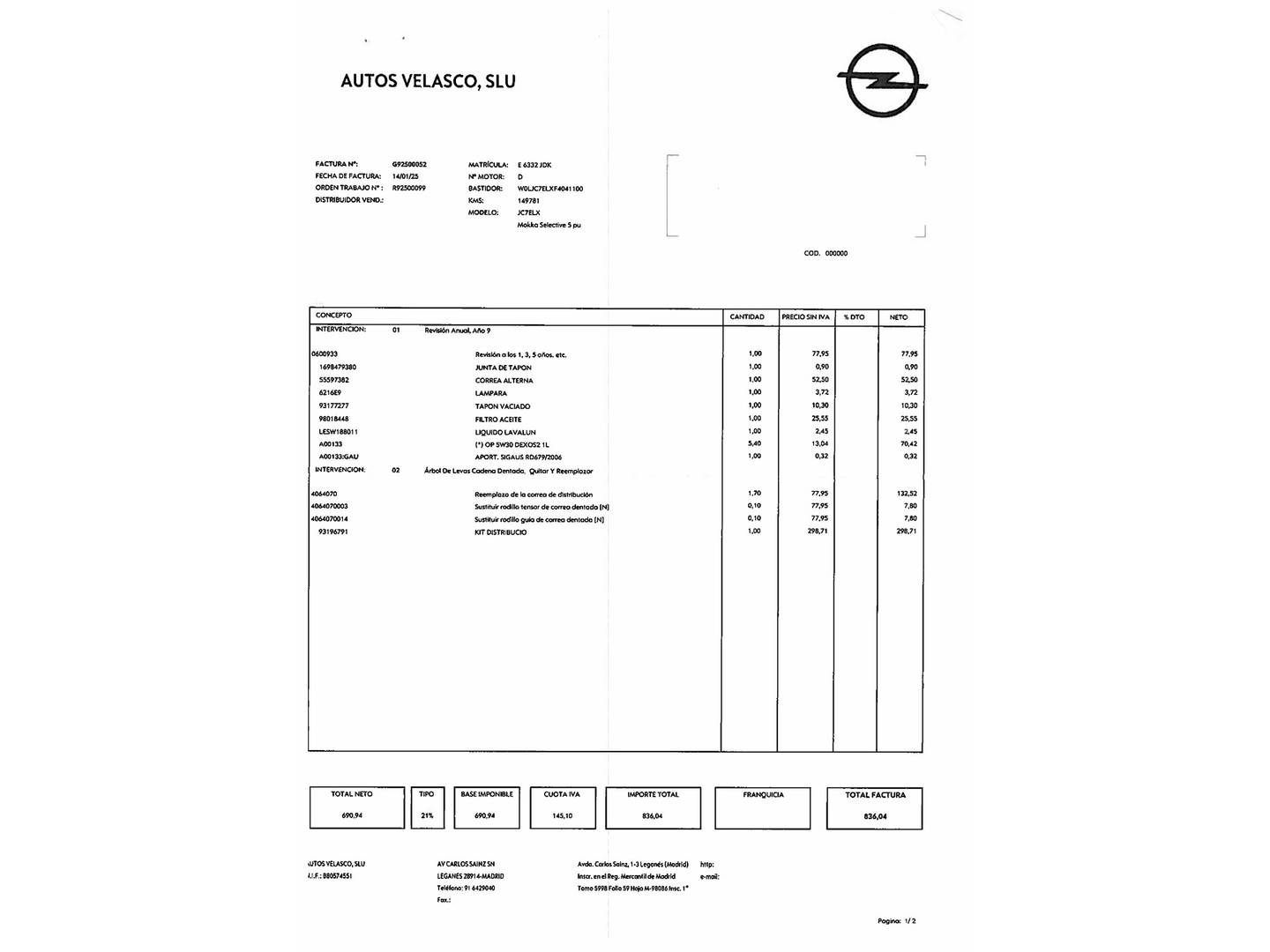 Foto del mantenimiento del Opel Mokka Opel Mokka 1.7 CDTi S&S Selective 4x2 (130 CV)