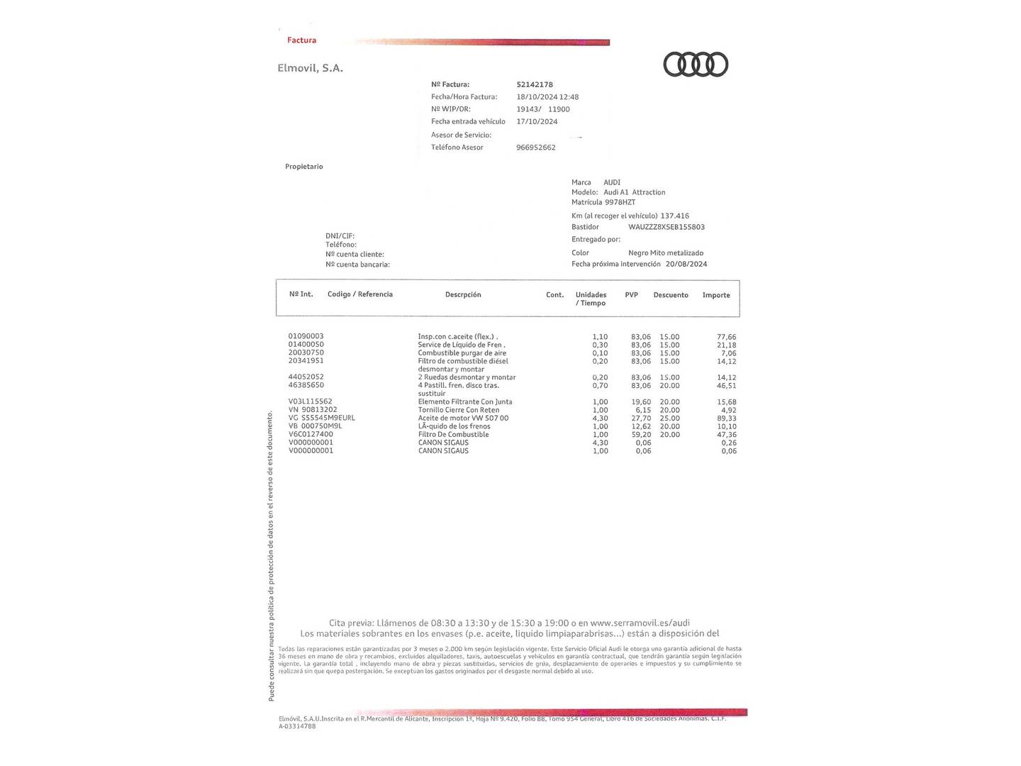 Foto del mantenimiento del Audi A1 Audi A1 Attracted 1.6 TDI (90 CV) S tronic