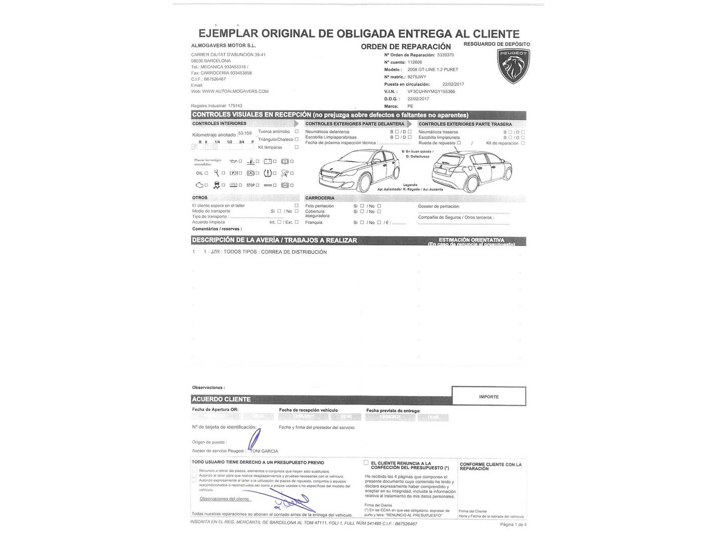 Foto del mantenimiento del Peugeot 2008 Peugeot 2008 PureTech 130 S&S GT Line (130 CV)