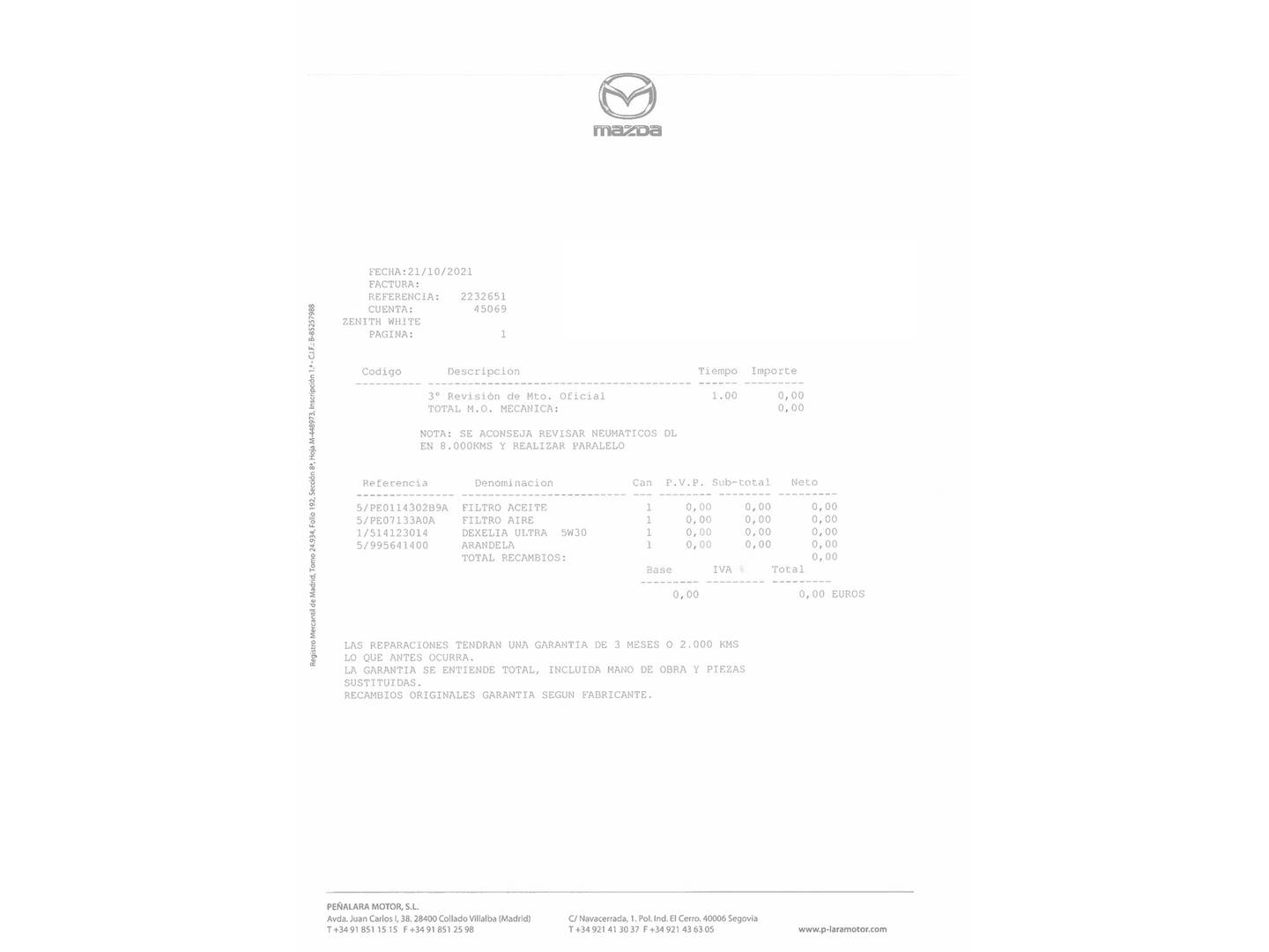 Foto del mantenimiento del Mazda CX-5 Mazda CX-5 2.0 G Zenith White 2WD AT (165 CV)
