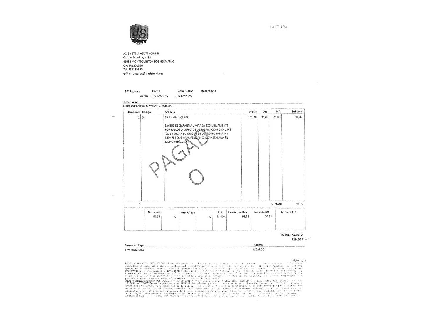 Foto del mantenimiento del Mercedes Citan Mercedes Citan 108 CDI Largo (75 CV)