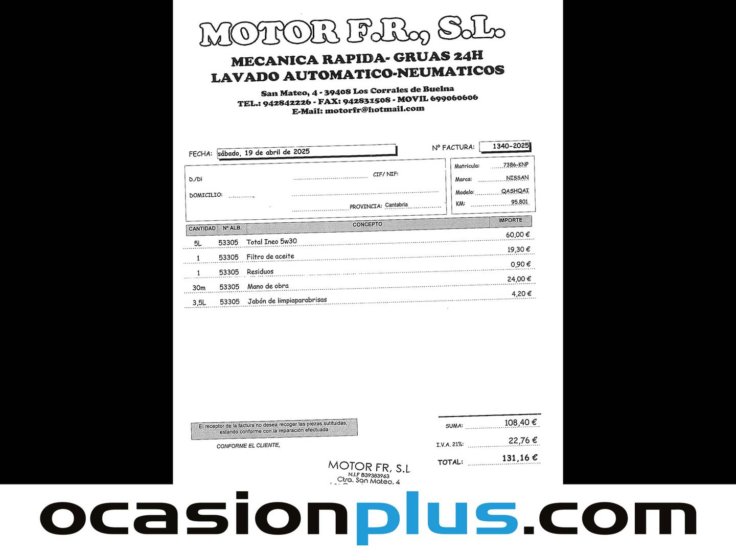 Foto del mantenimiento del Nissan QASHQAI Nissan Qashqai DIG-T 115 N-Connecta 4x2  (115 CV)