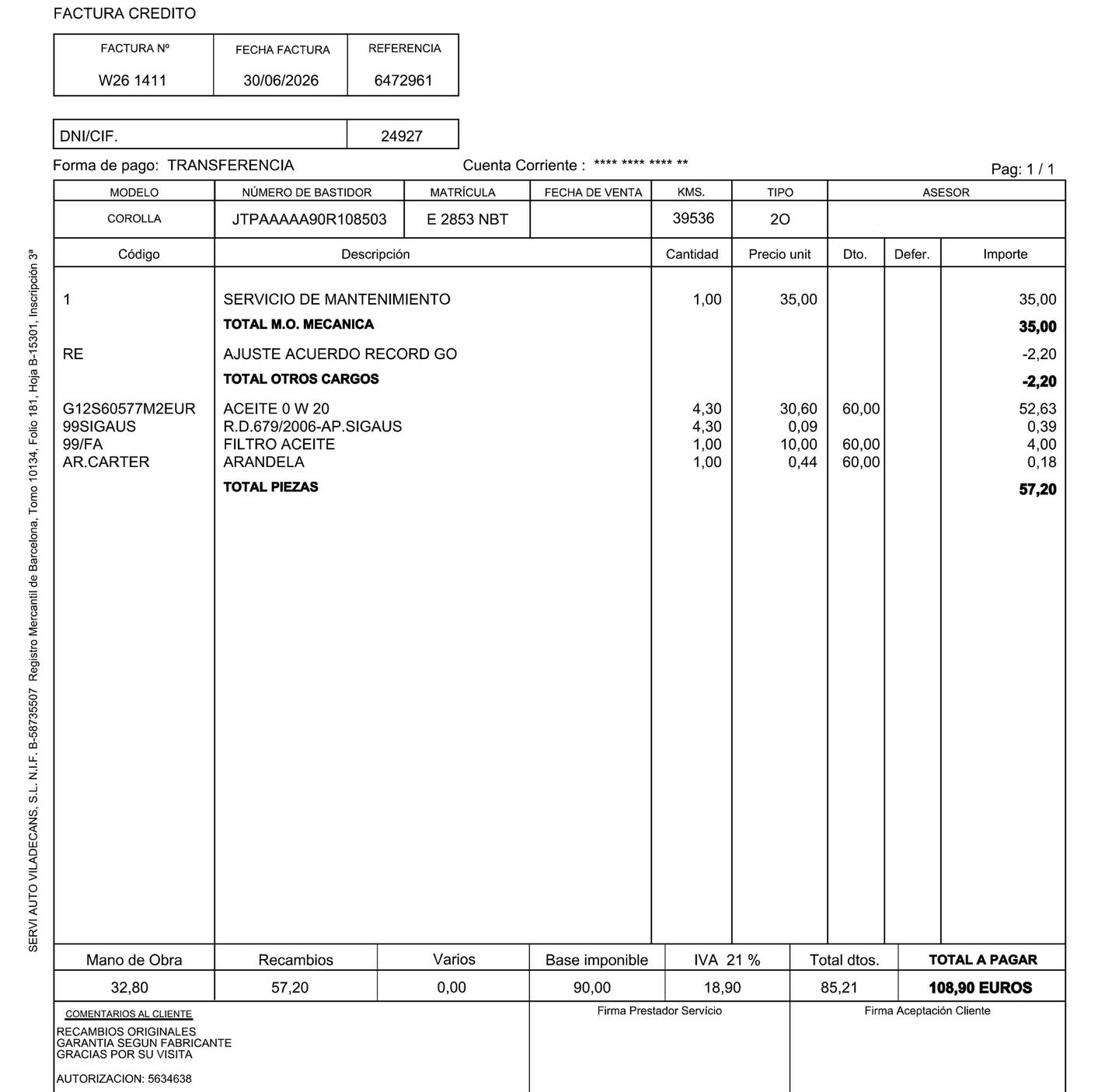 Foto del mantenimiento del Toyota C-HR Toyota C-HR 140H Advance (140 CV)