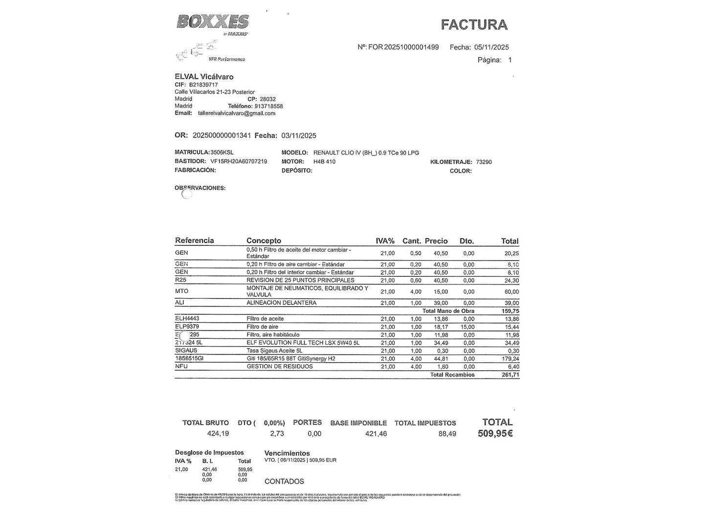 Foto del mantenimiento del Renault Clio Renault Clio Business TCe (90 CV) GLP
