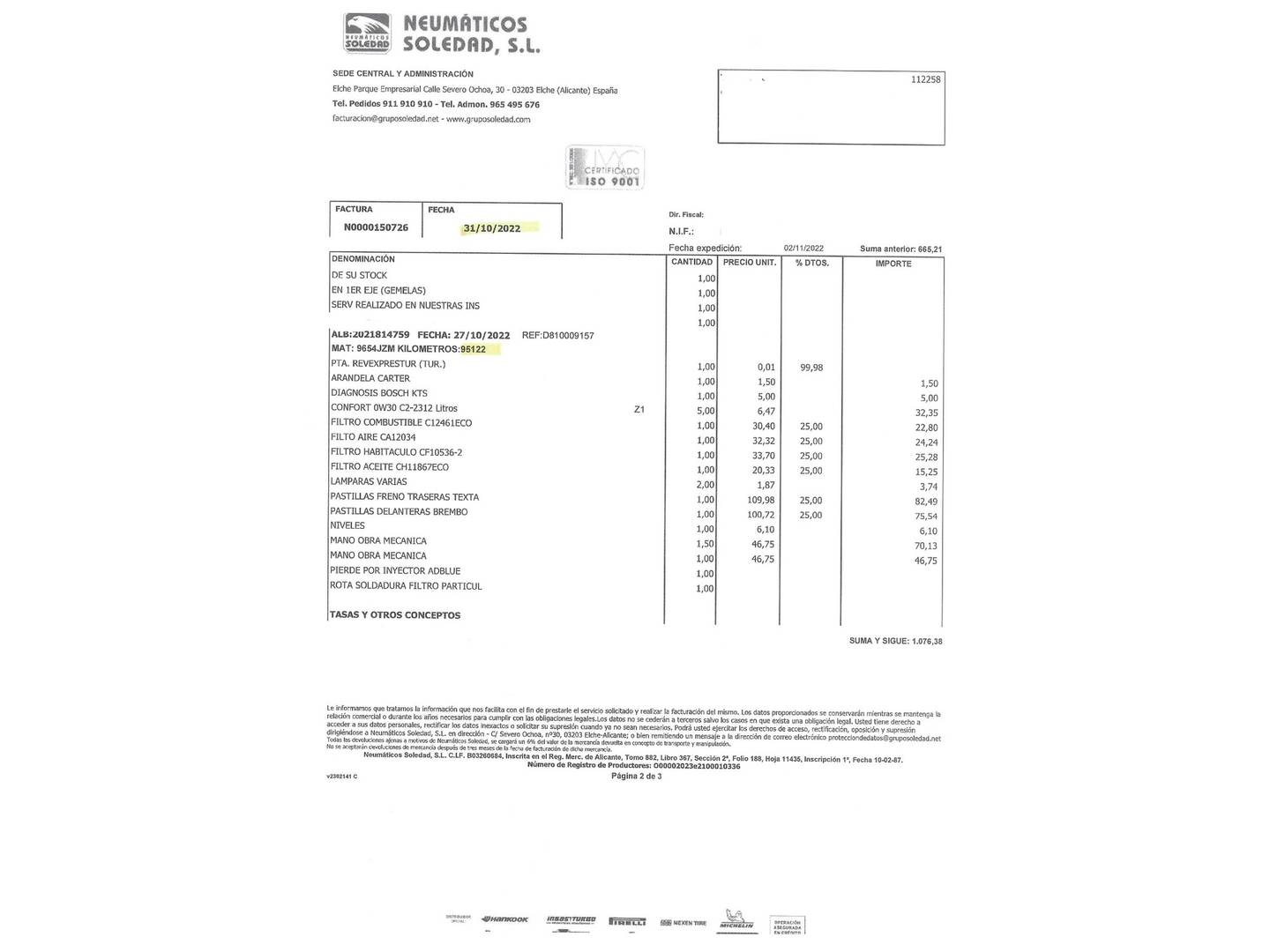 Foto del mantenimiento del Citroën Jumpy Citroën Jumpy Furgon BlueHDi 115 Talla M Confort (115 CV)
