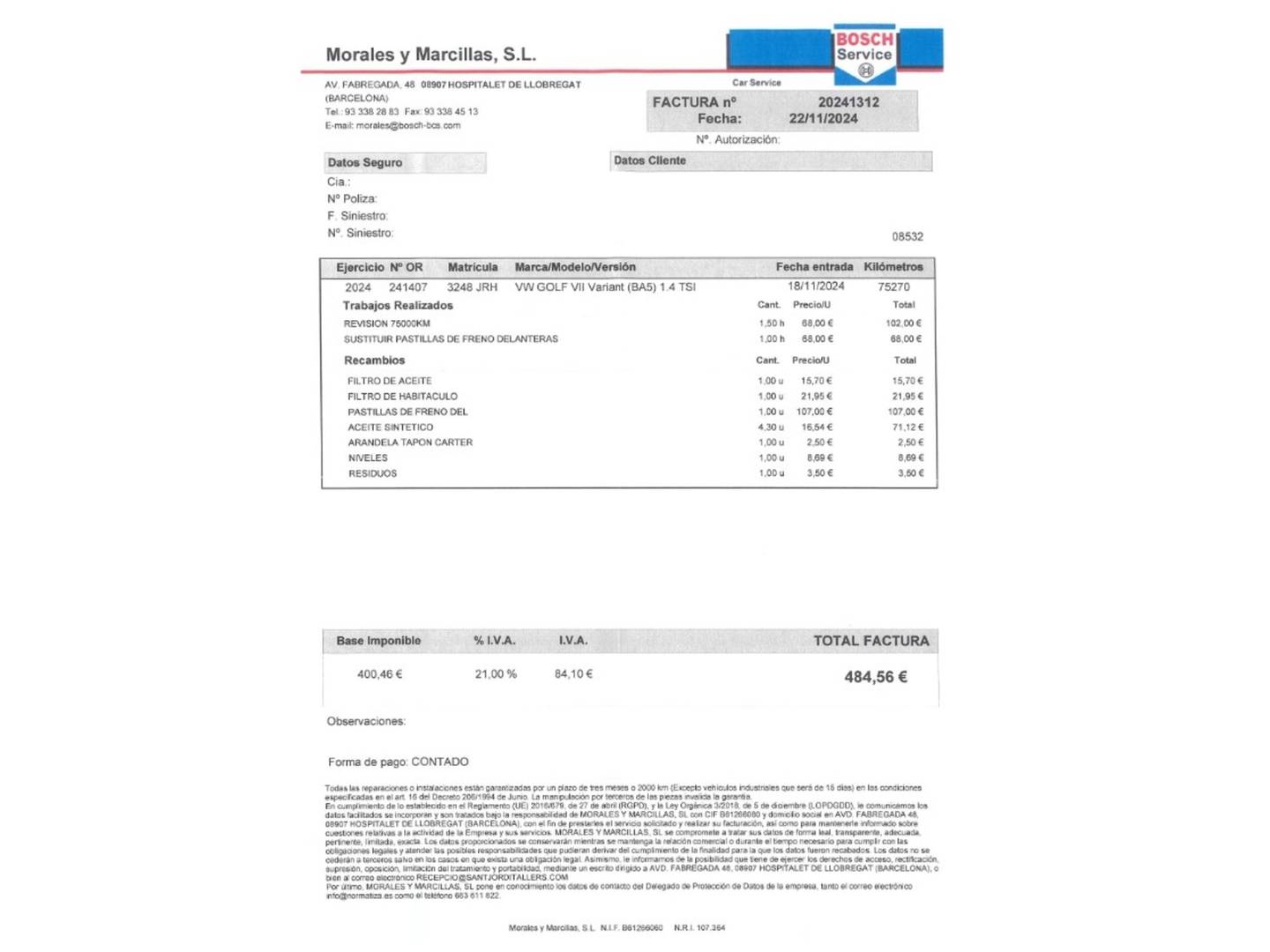 Foto del mantenimiento del Volkswagen Golf Volkswagen Golf Sport 1.4 TSI BMT ACT Tech (150 CV) DSG Pack R-Line