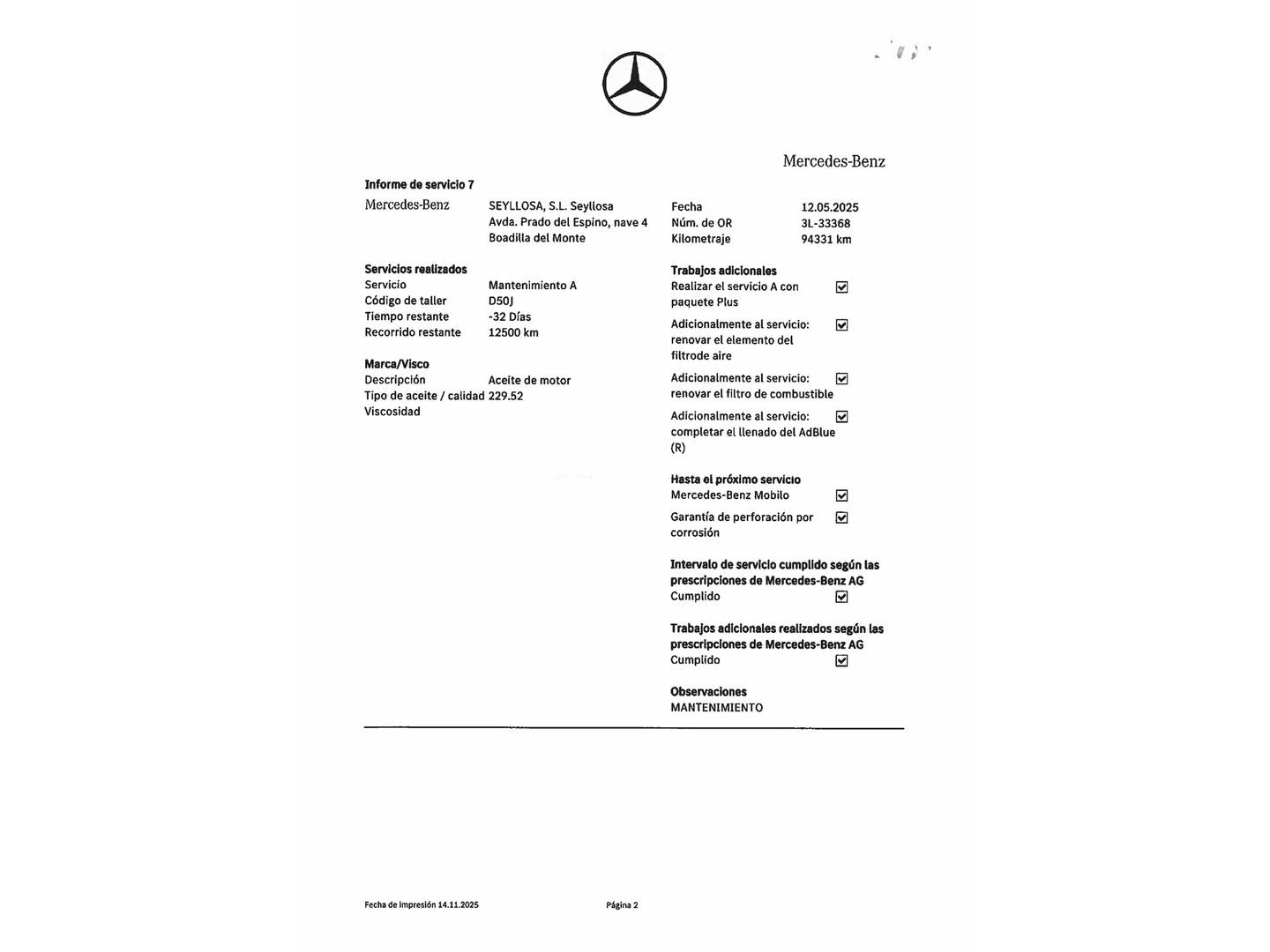 Foto del mantenimiento del Mercedes Clase E Mercedes Clase E E 220 d Estate (194 CV)