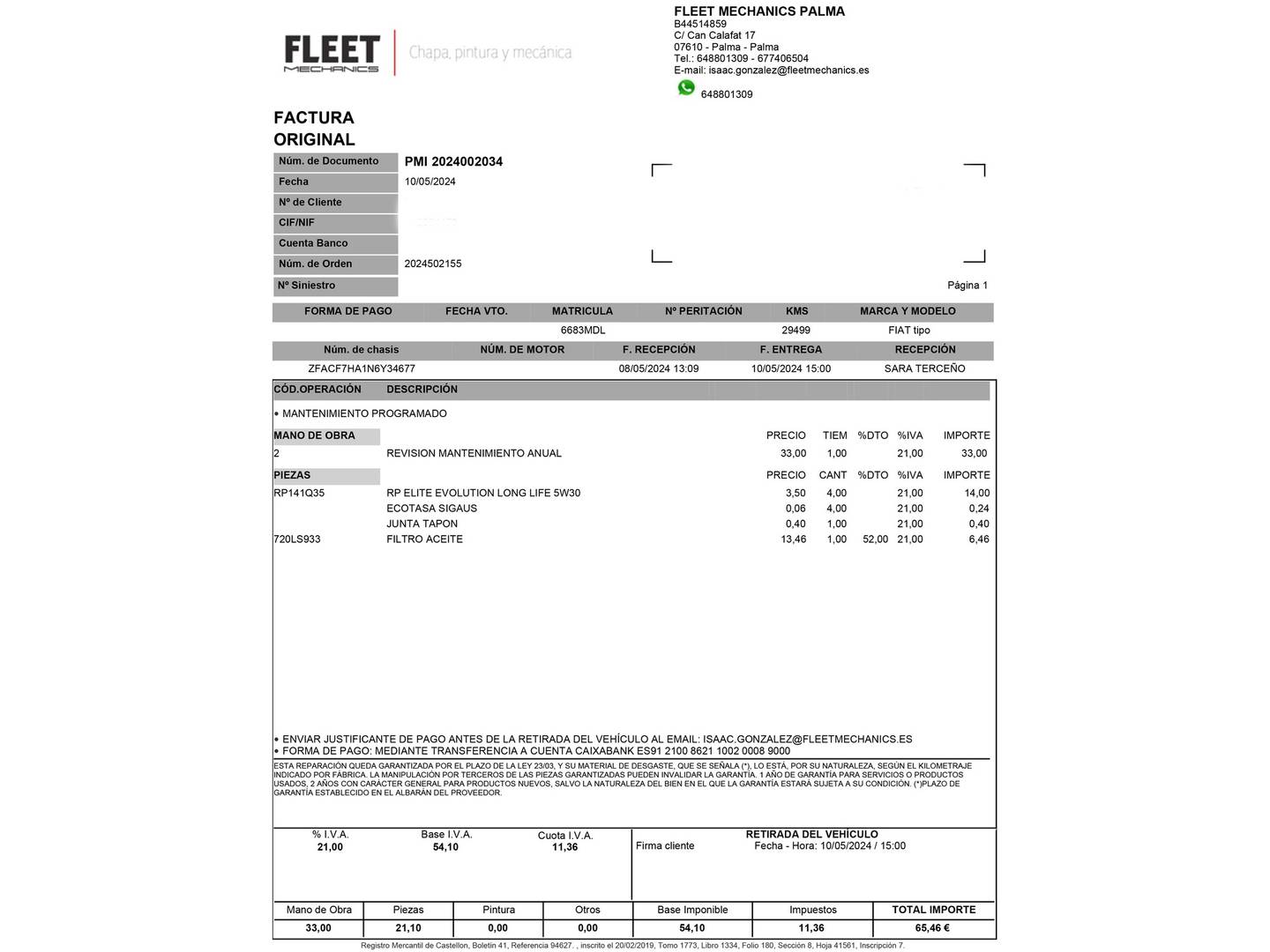 Foto del mantenimiento del Fiat Tipo Fiat Tipo 1.5 Hybrid Cross DCT (130 CV)
